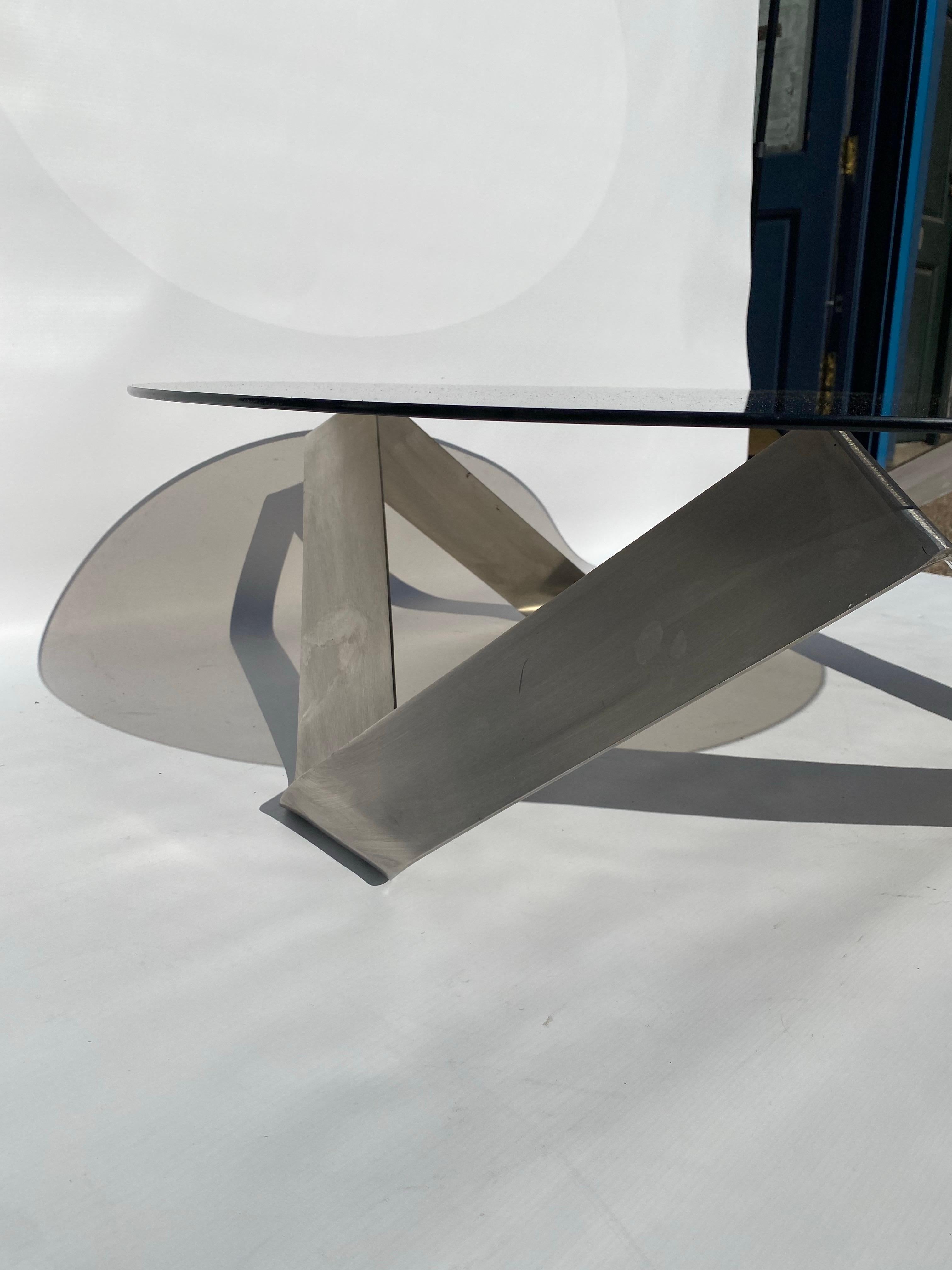 1970s Steel Coffee Table Knut Hesterberg for Ronald Schmitt Round Smoked Glass For Sale 6