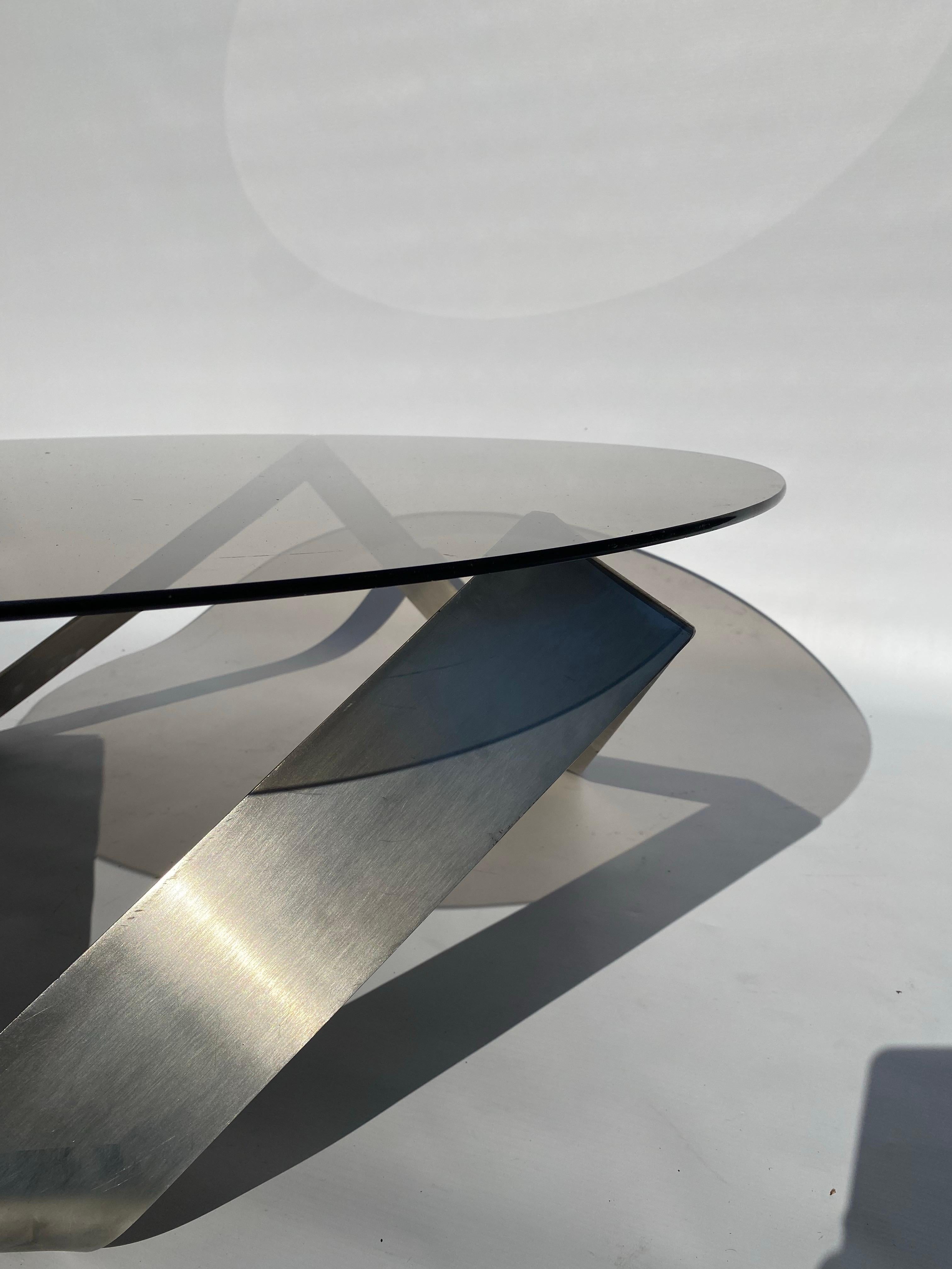 1970s Steel Coffee Table Knut Hesterberg for Ronald Schmitt Round Smoked Glass For Sale 7