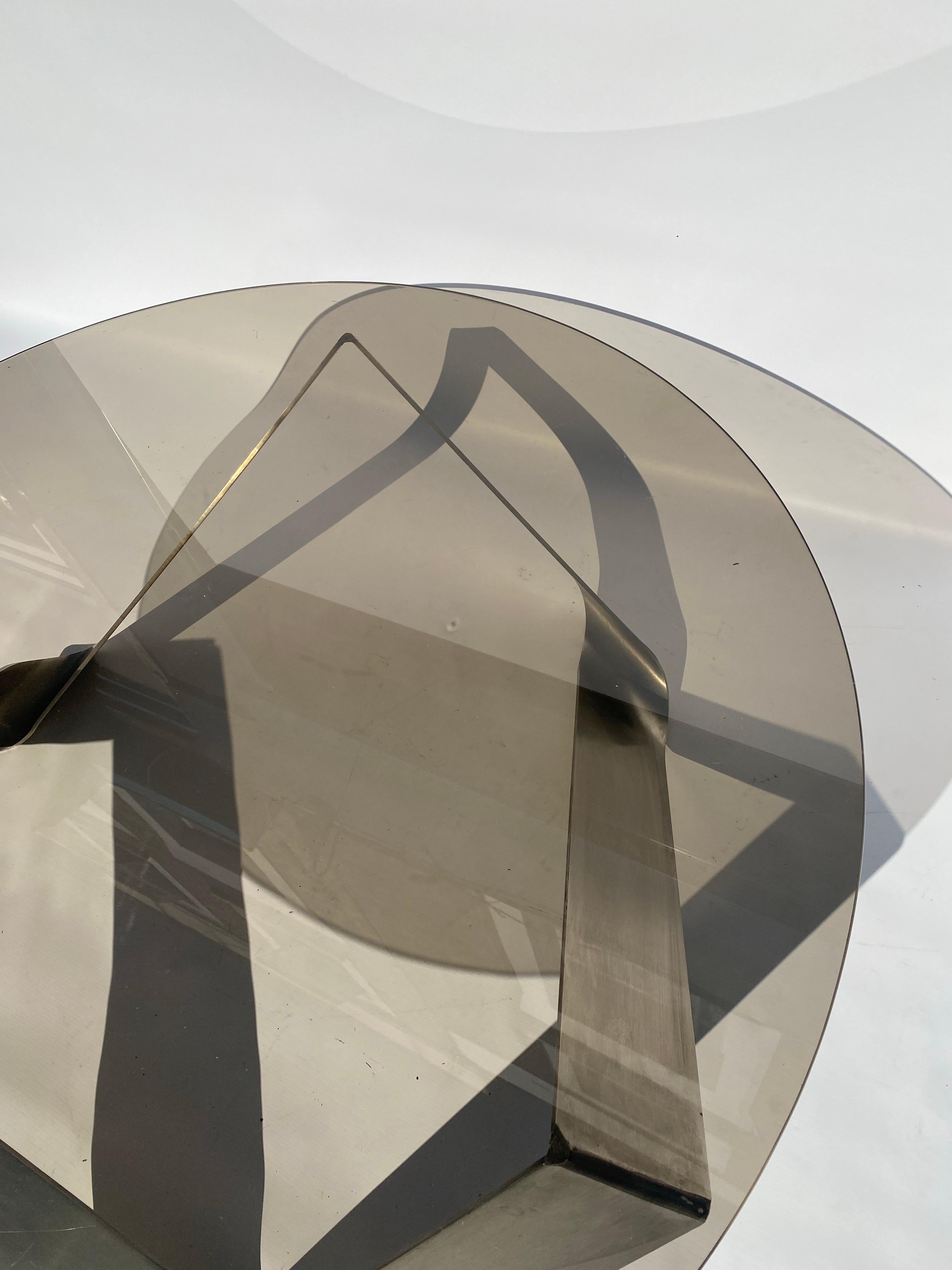 1970s Steel Coffee Table Knut Hesterberg for Ronald Schmitt Round Smoked Glass For Sale 8