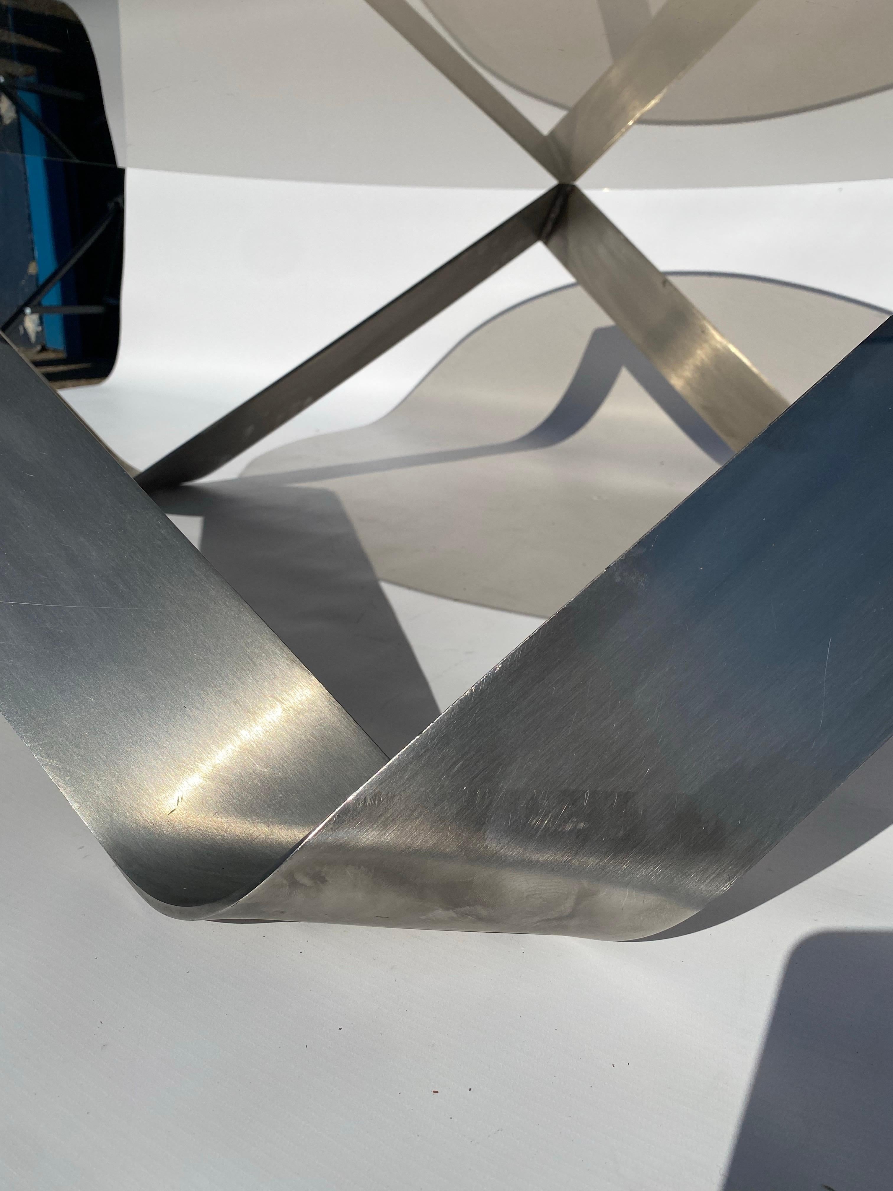 1970s Steel Coffee Table Knut Hesterberg for Ronald Schmitt Round Smoked Glass For Sale 9