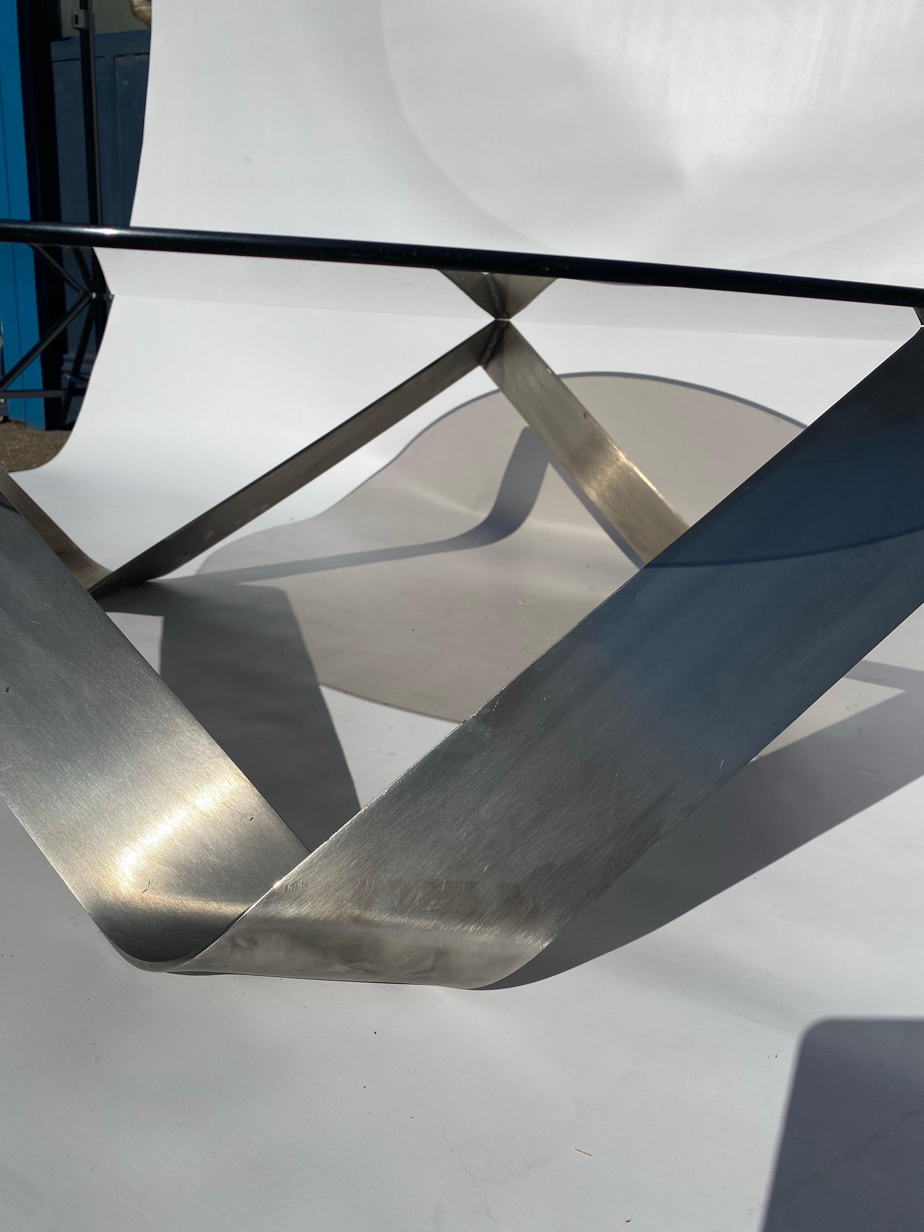 1970s Steel Coffee Table Knut Hesterberg for Ronald Schmitt Round Smoked Glass For Sale 10