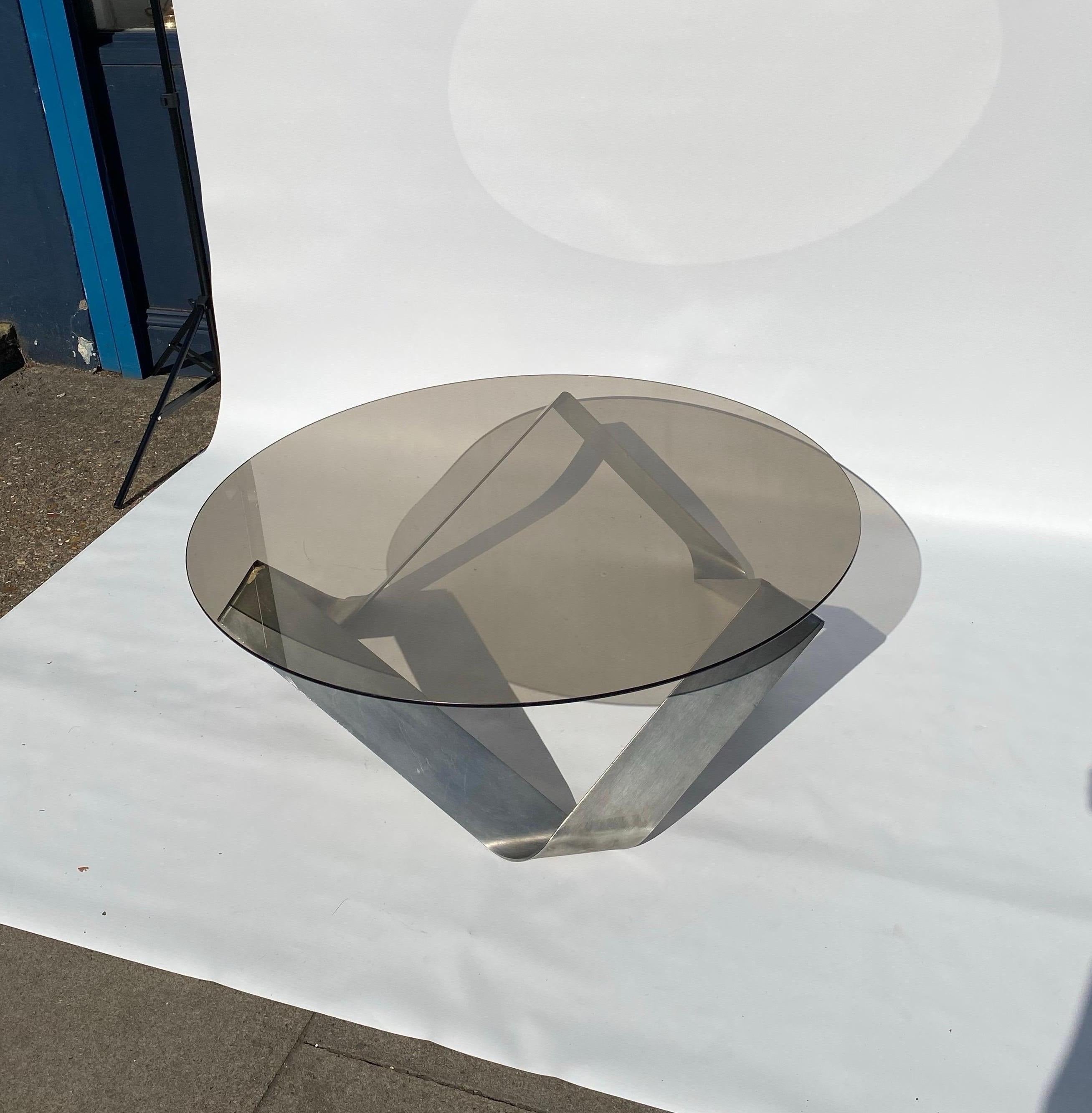 Late 20th Century 1970s Steel Coffee Table Knut Hesterberg for Ronald Schmitt Round Smoked Glass For Sale