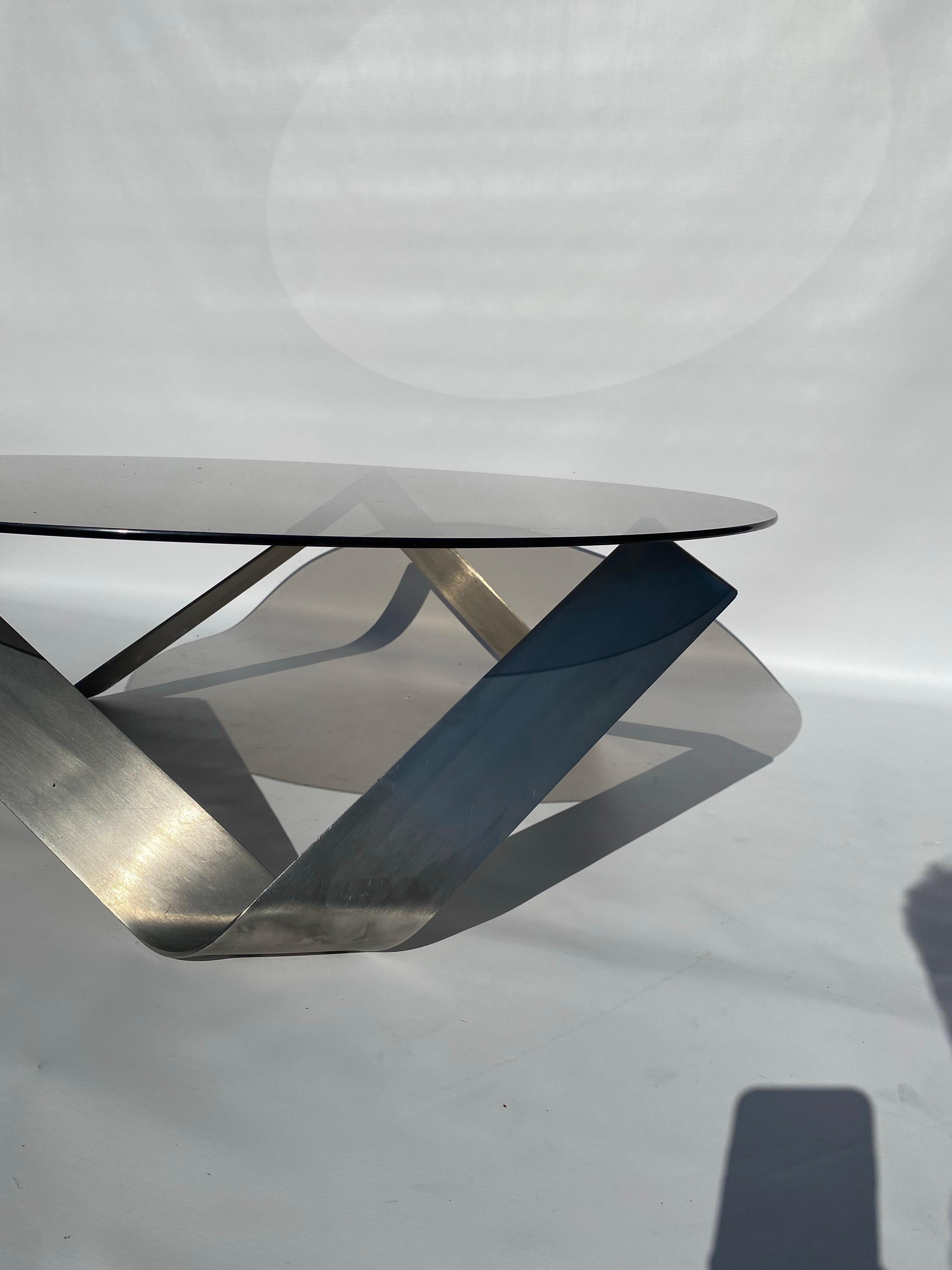 Metal 1970s Steel Coffee Table Knut Hesterberg for Ronald Schmitt Round Smoked Glass For Sale