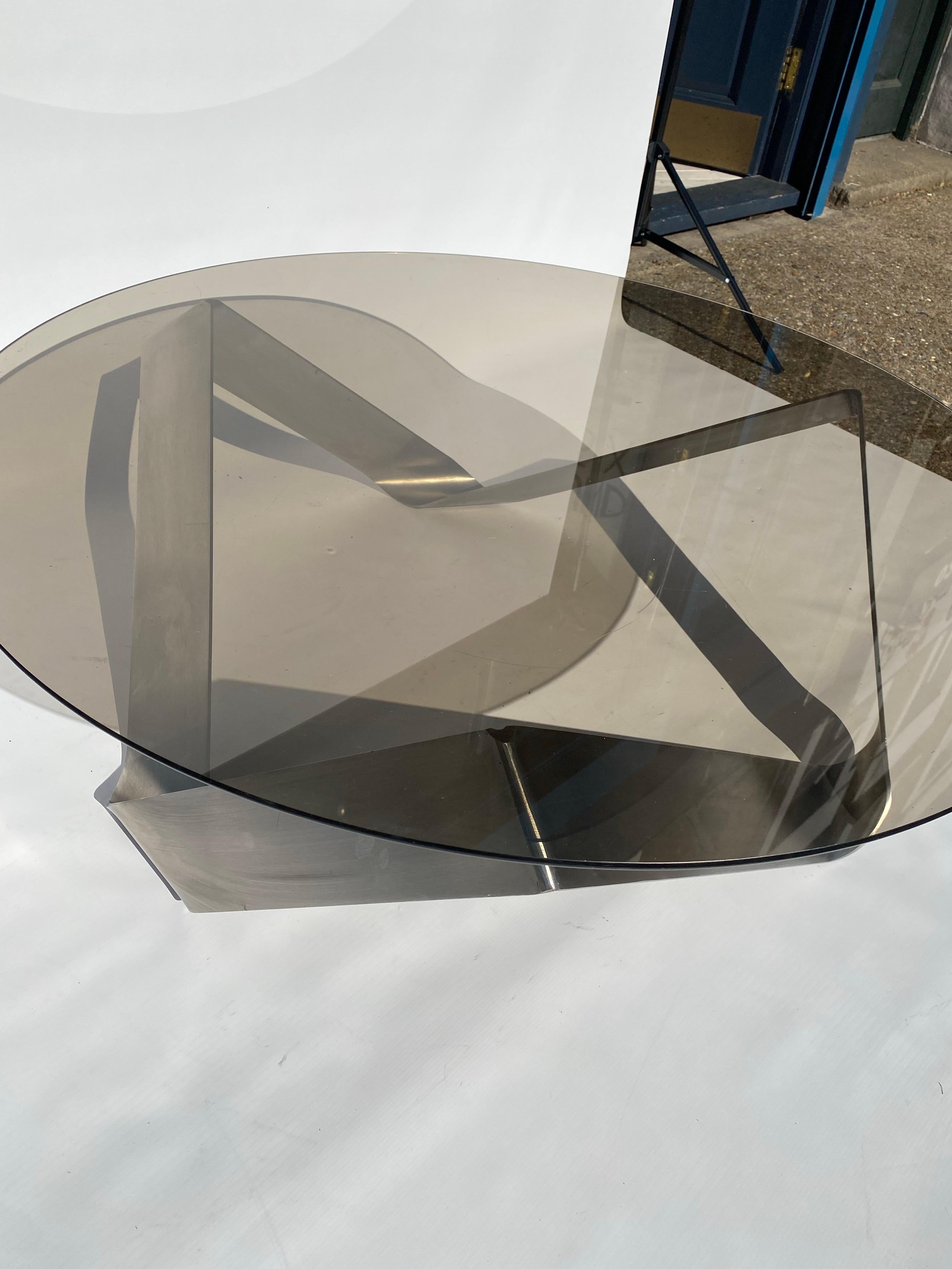 1970s Steel Coffee Table Knut Hesterberg for Ronald Schmitt Round Smoked Glass For Sale 1
