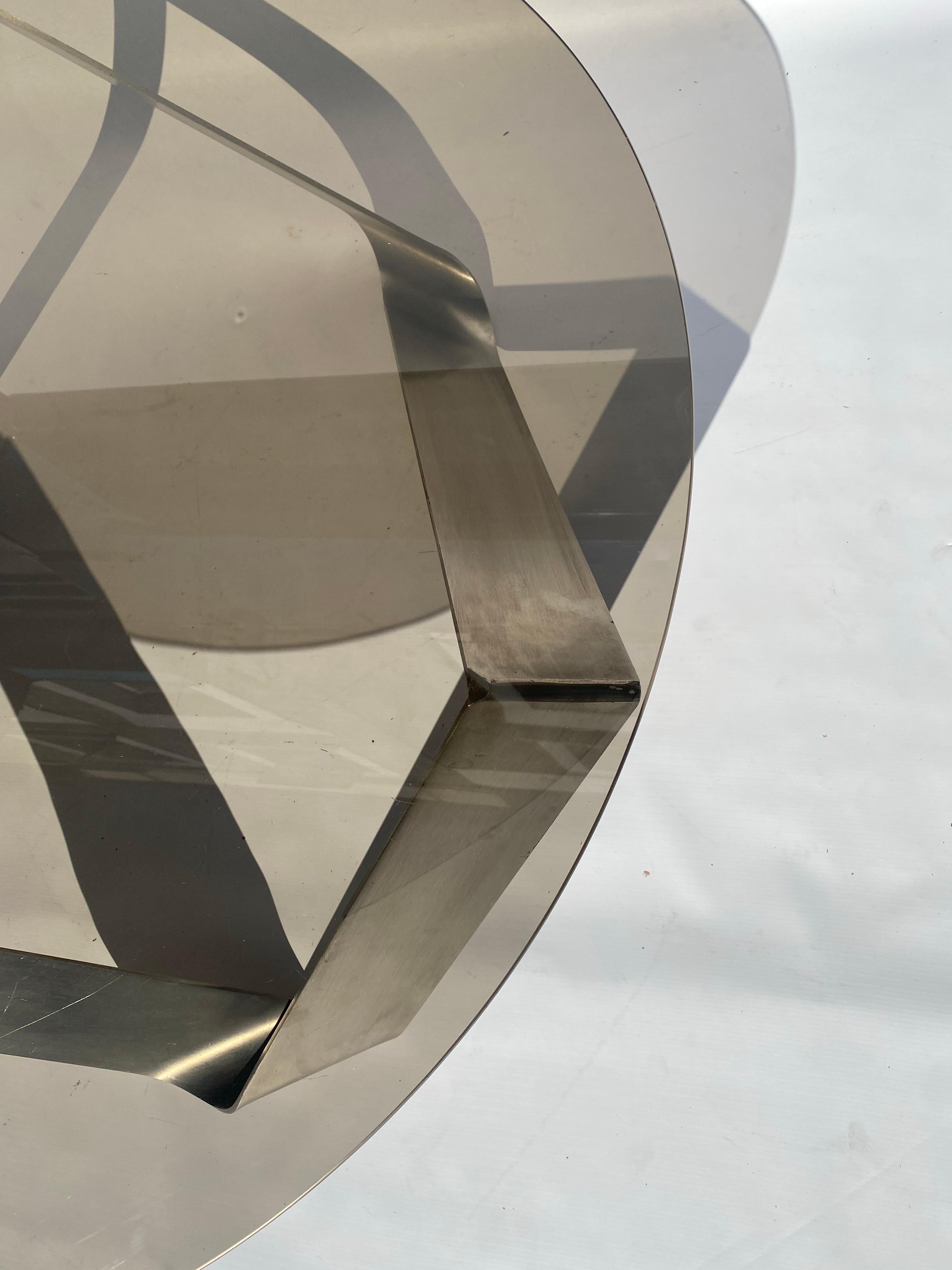 1970s Steel Coffee Table Knut Hesterberg for Ronald Schmitt Round Smoked Glass For Sale 2