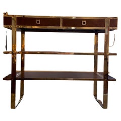 1970s Steel, Wood, and Leather Center Console