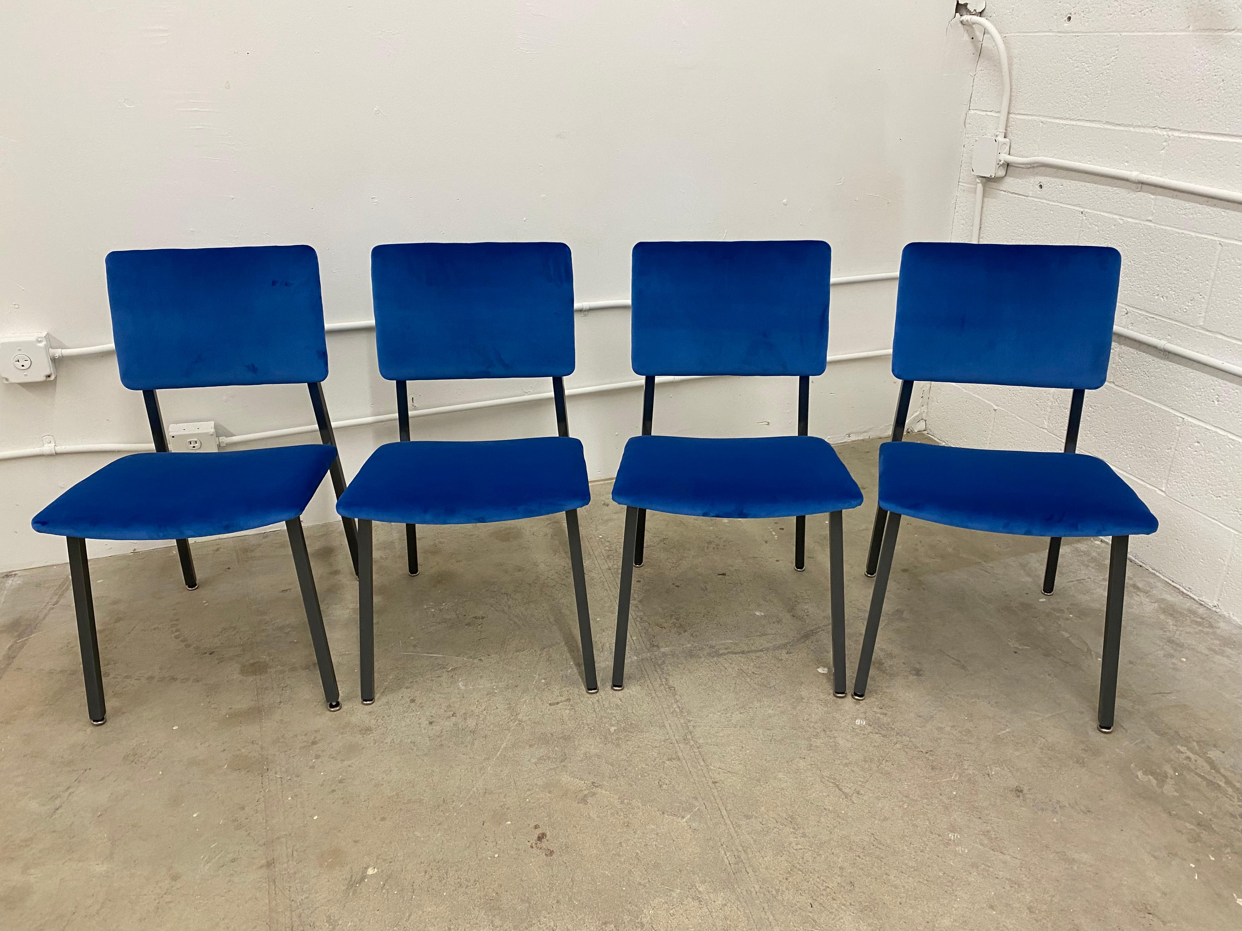 Late 20th Century 1970s Steelcase Blue Velvet Side Chairs, Set of 4 For Sale