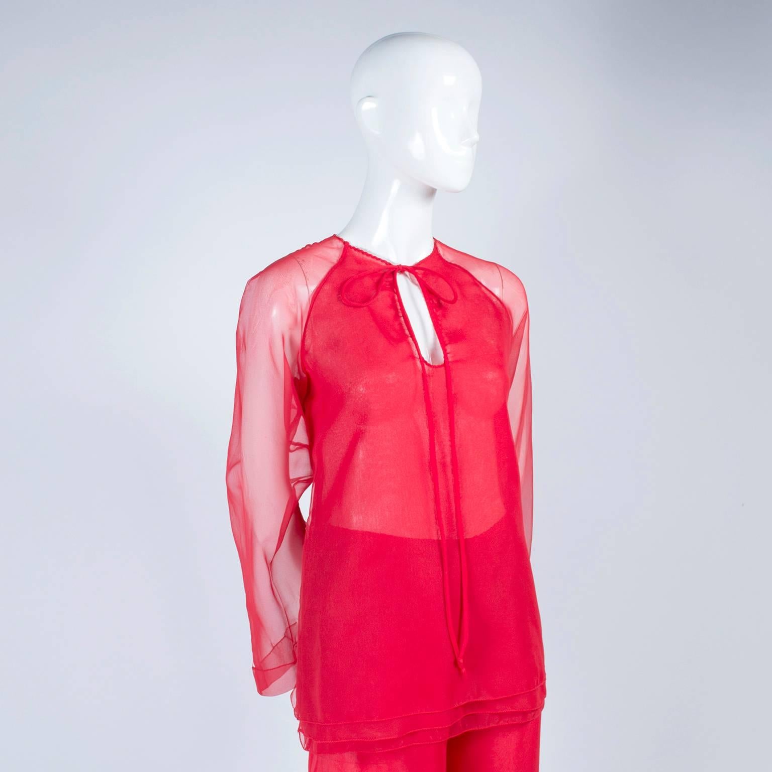 Women's 1970s Stephen Burrows Red Chiffon Evening Pantsuit Ensemble Dress Alternative