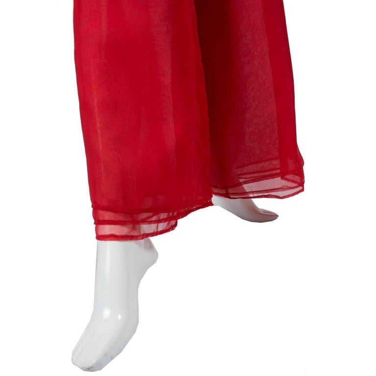 1970s Stephen Burrows Red Chiffon Evening Pantsuit Ensemble Dress Alternative For Sale 5
