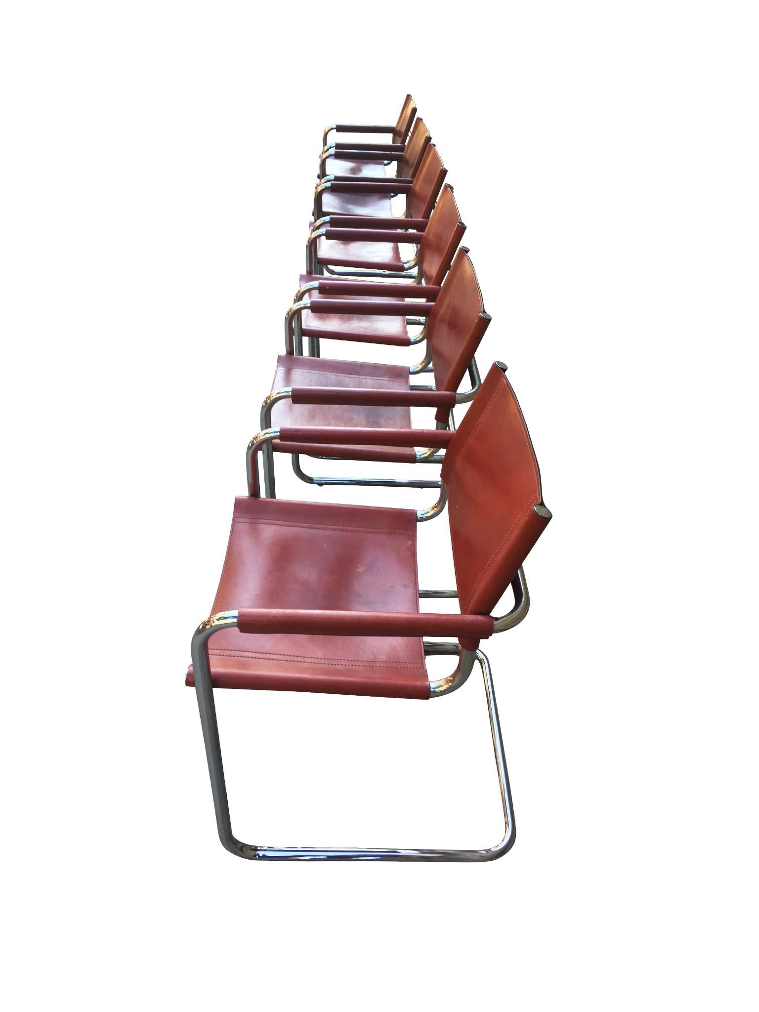 Bauhaus 1970s Stendig Leather and Chrome Dining Chairs, a Set of 6