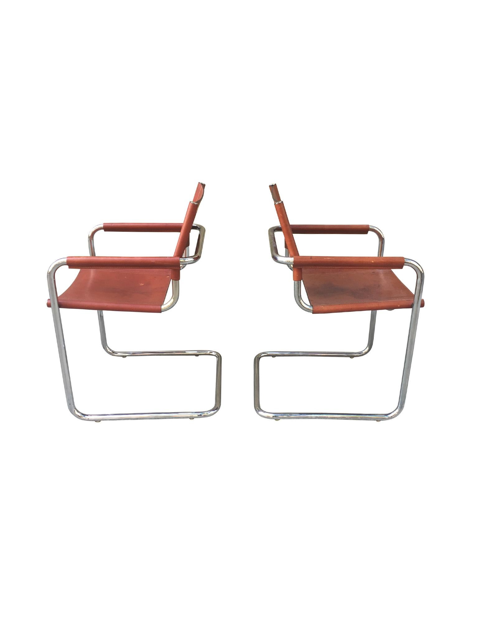 1970s Stendig Leather and Chrome Dining Chairs, a Set of 6 In Fair Condition In New York, NY