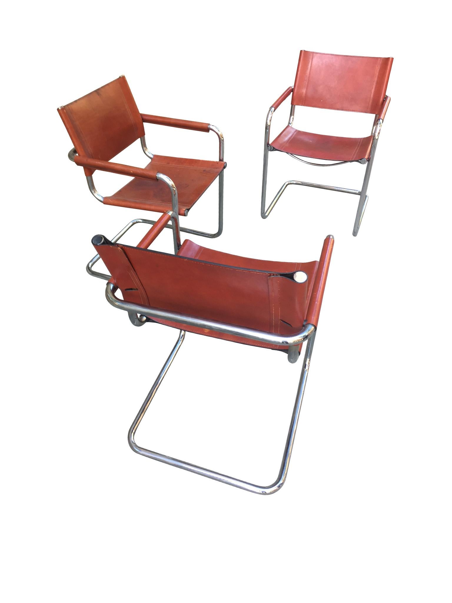 Late 20th Century 1970s Stendig Leather and Chrome Dining Chairs, a Set of 6