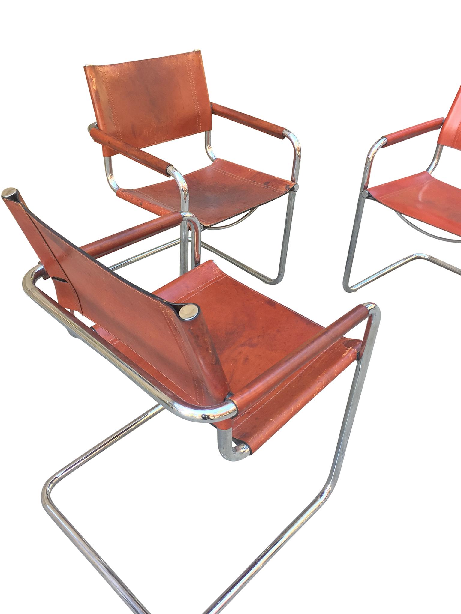 1970s Stendig Leather and Chrome Dining Chairs, a Set of 6 1