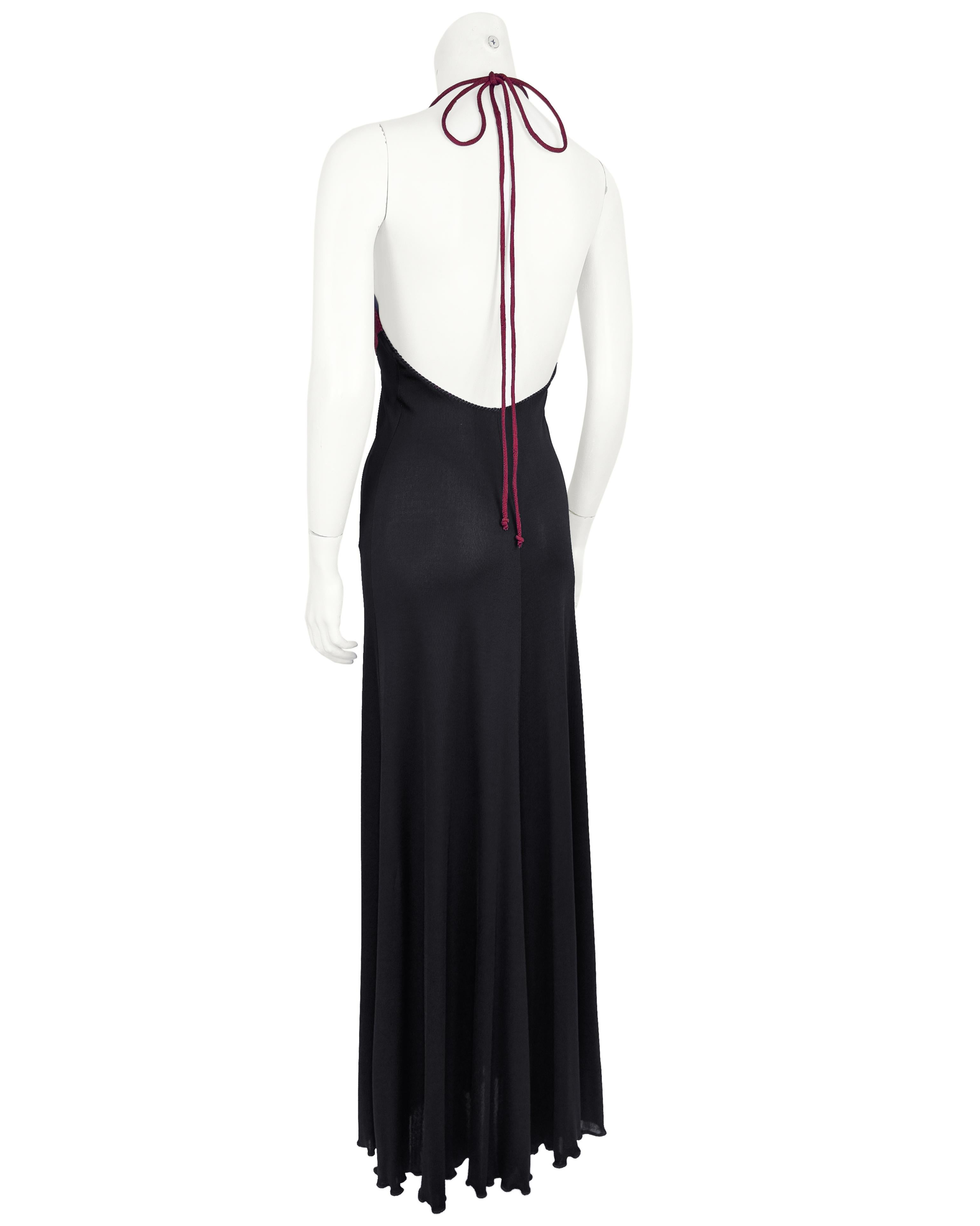 1970's Stephen Burrows Black and Burgundy Slip Style Gown In Good Condition For Sale In Toronto, Ontario