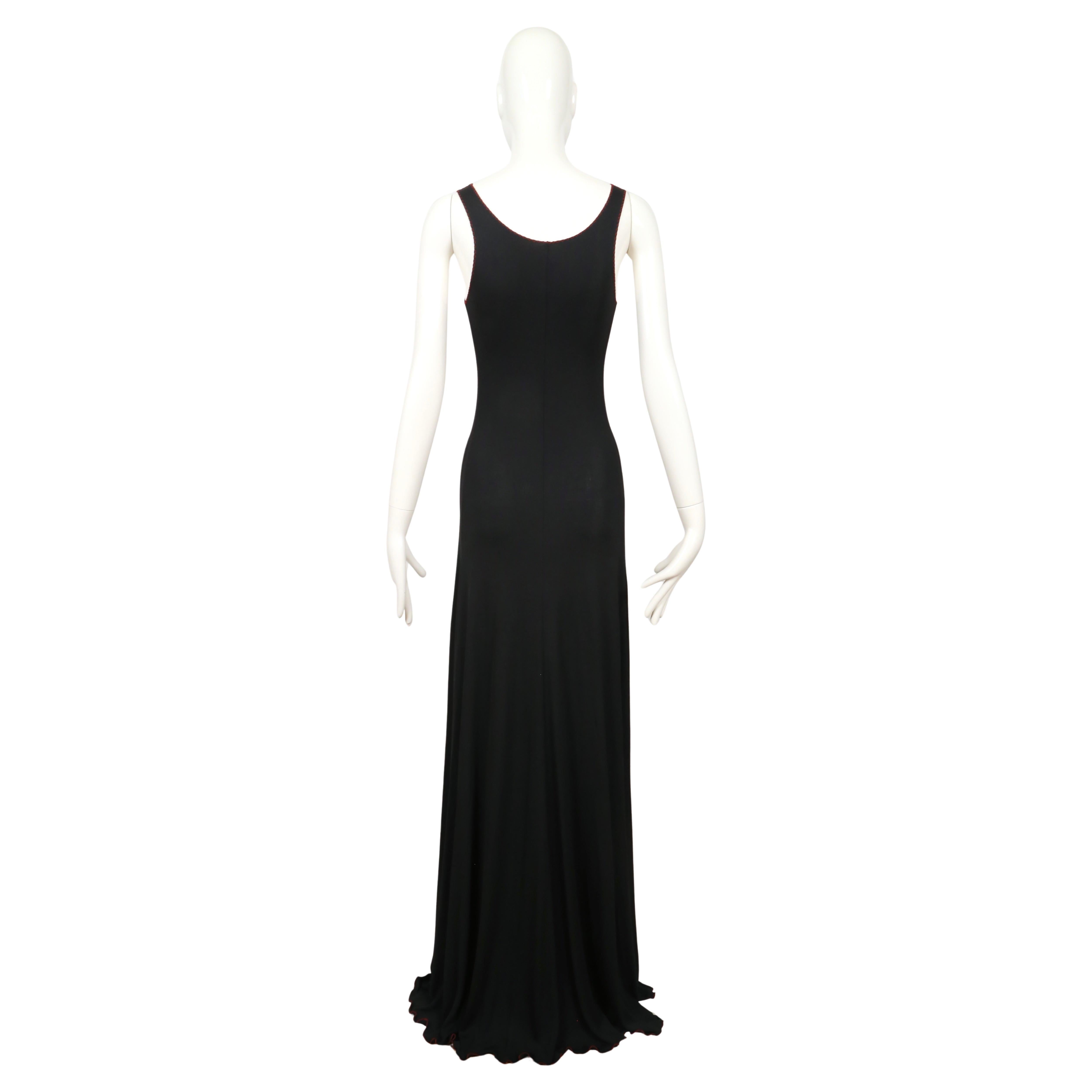 1970's STEPHEN BURROWS black jersey maxi dress with red 'lettuce' edges For Sale 5