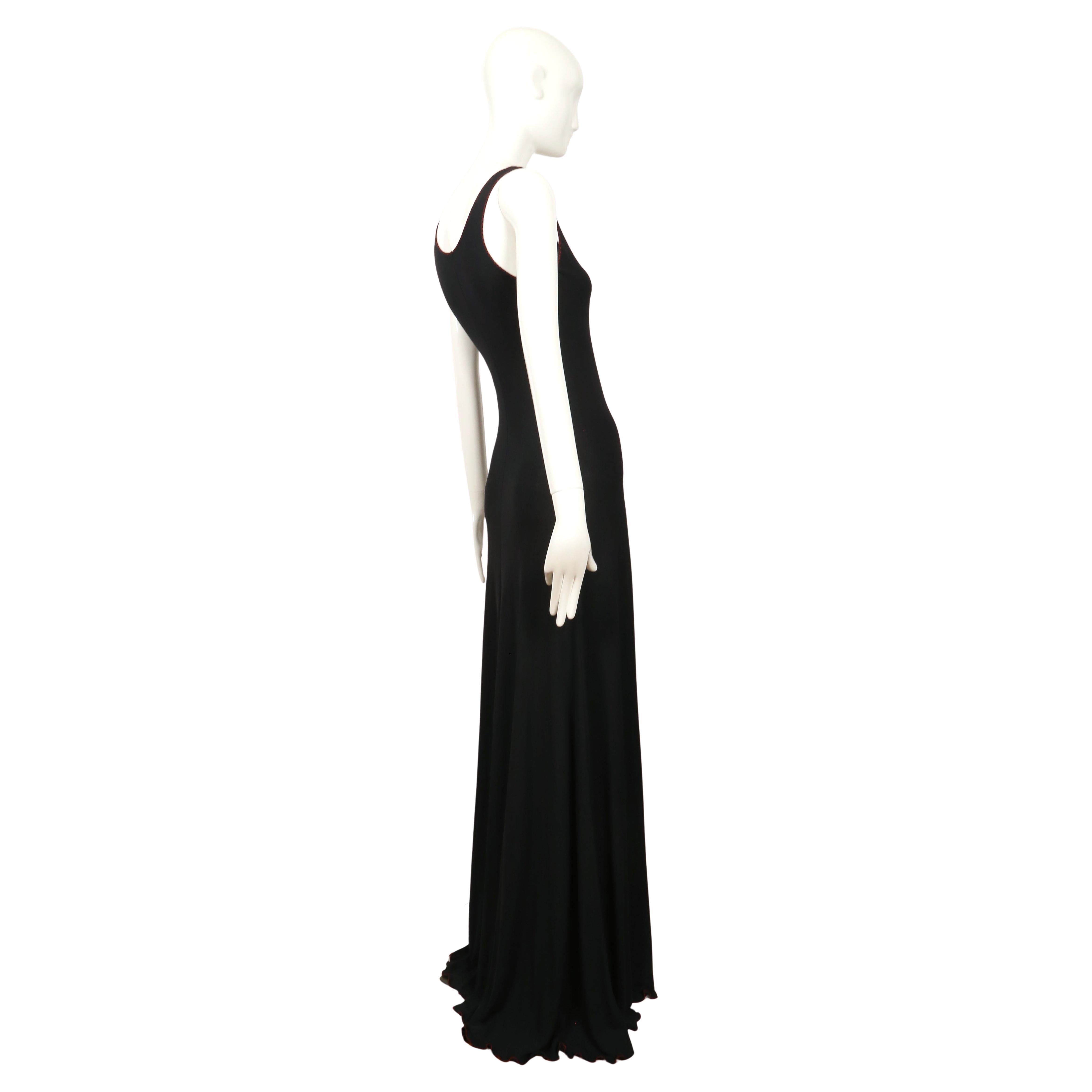 Women's or Men's 1970's STEPHEN BURROWS black jersey maxi dress with red 'lettuce' edges For Sale