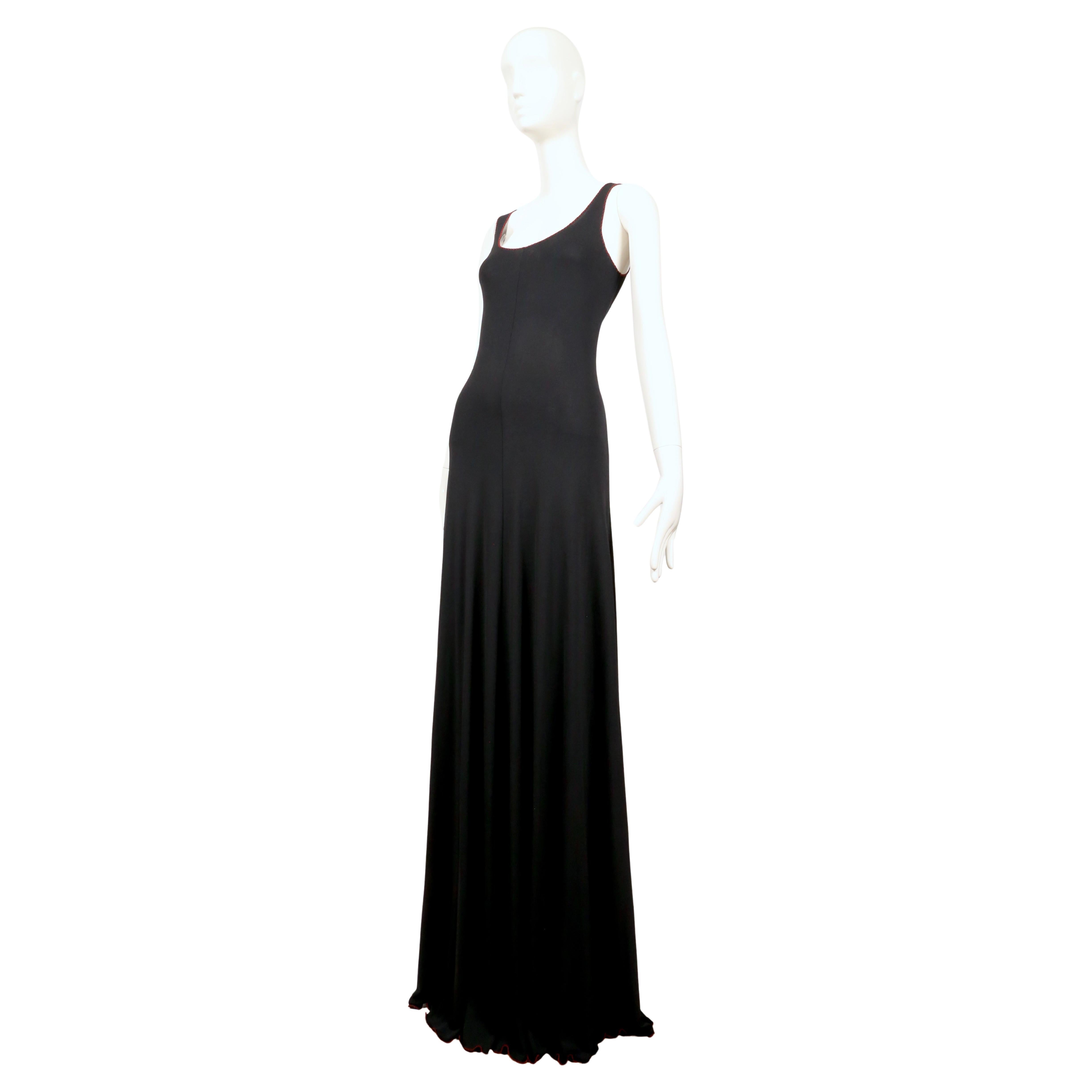 1970's STEPHEN BURROWS black jersey maxi dress with red 'lettuce' edges For Sale 1