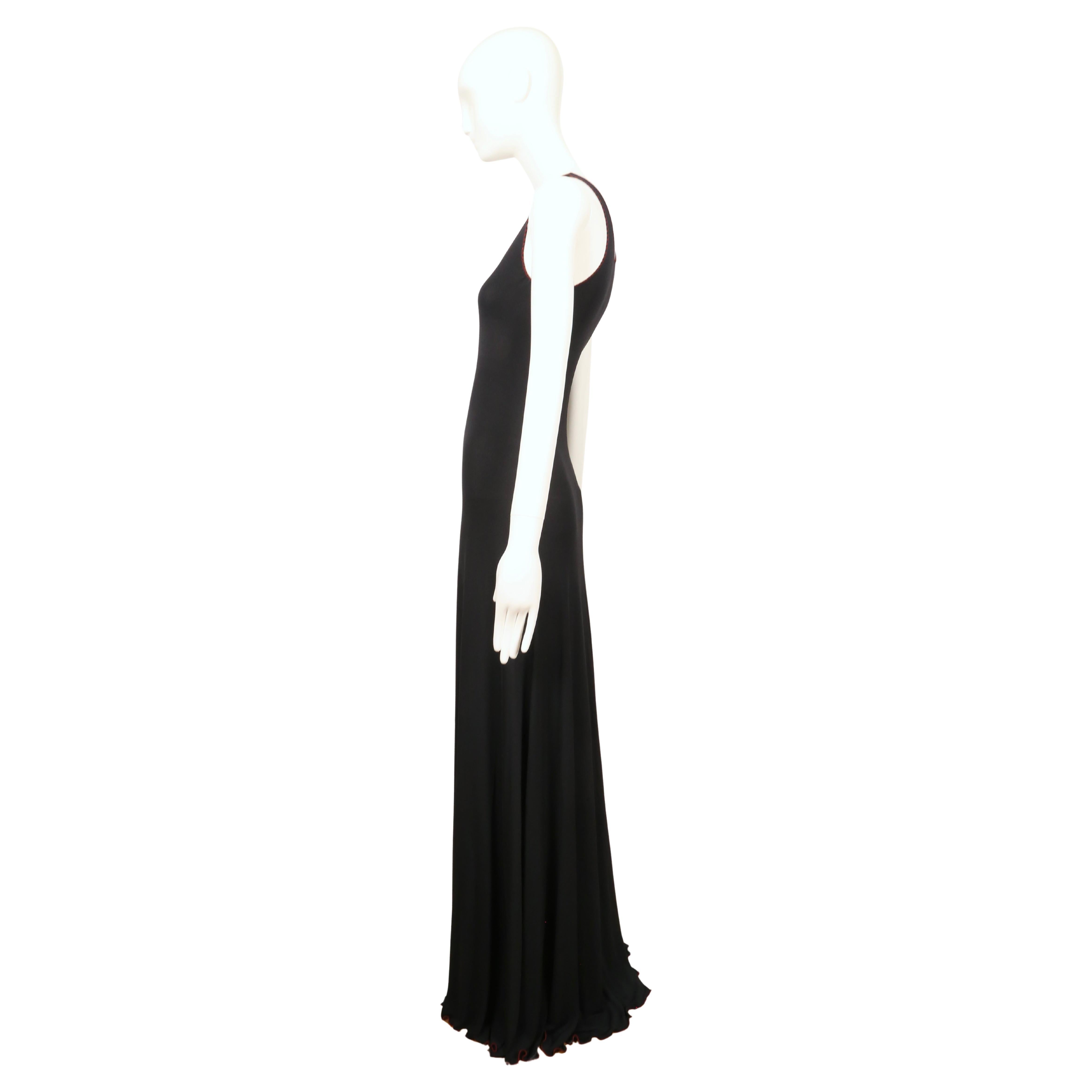 1970's STEPHEN BURROWS black jersey maxi dress with red 'lettuce' edges For Sale 3