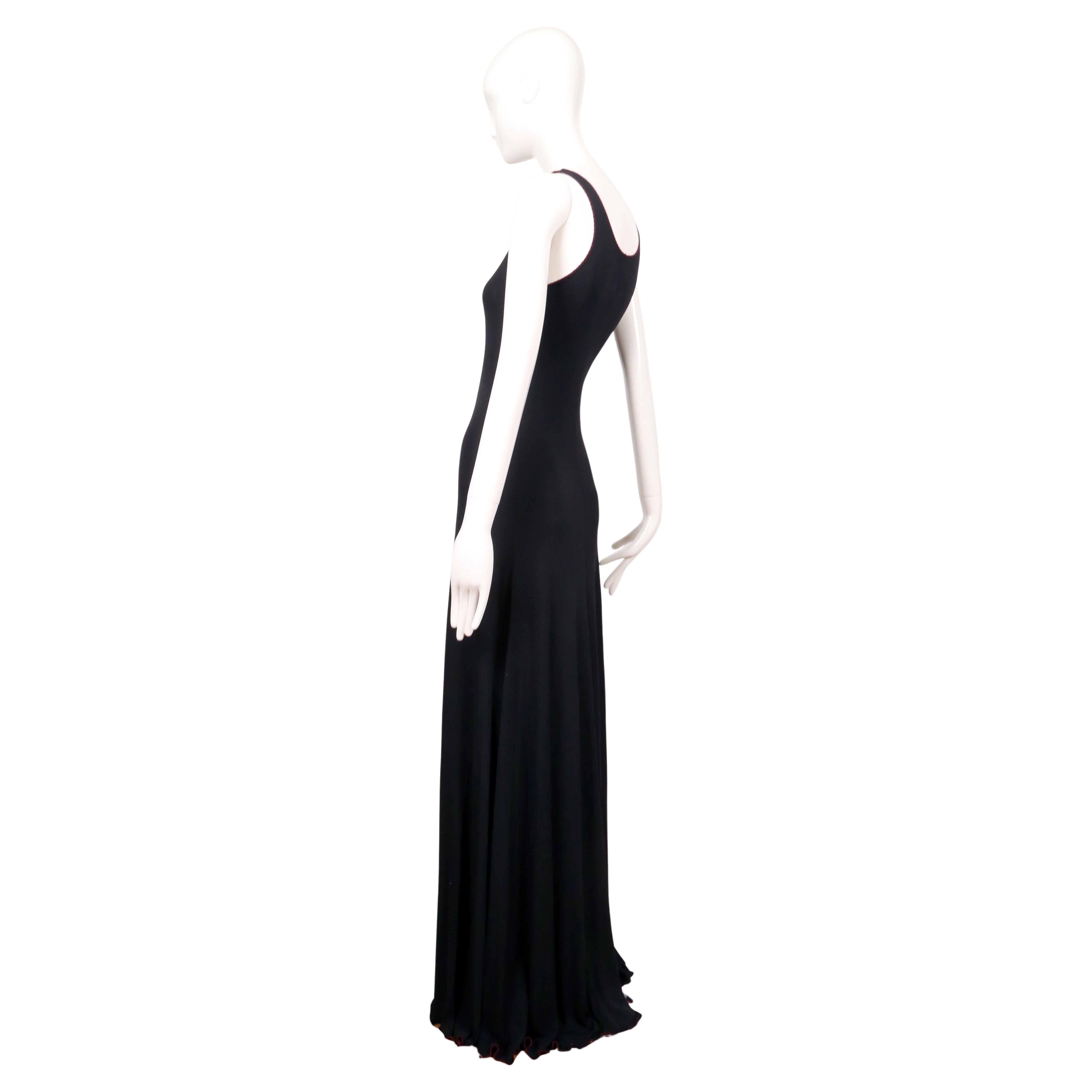 1970's STEPHEN BURROWS black jersey maxi dress with red 'lettuce' edges For Sale 4