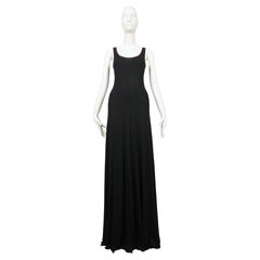 maxi vestido de punto negro STEPHEN BURROWS de los años 70 con bordes de "lechuga" roja