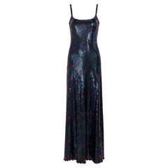 1970's Stephen Burrows Deep Navy Jersey Knit Iridescent Sequin Gown