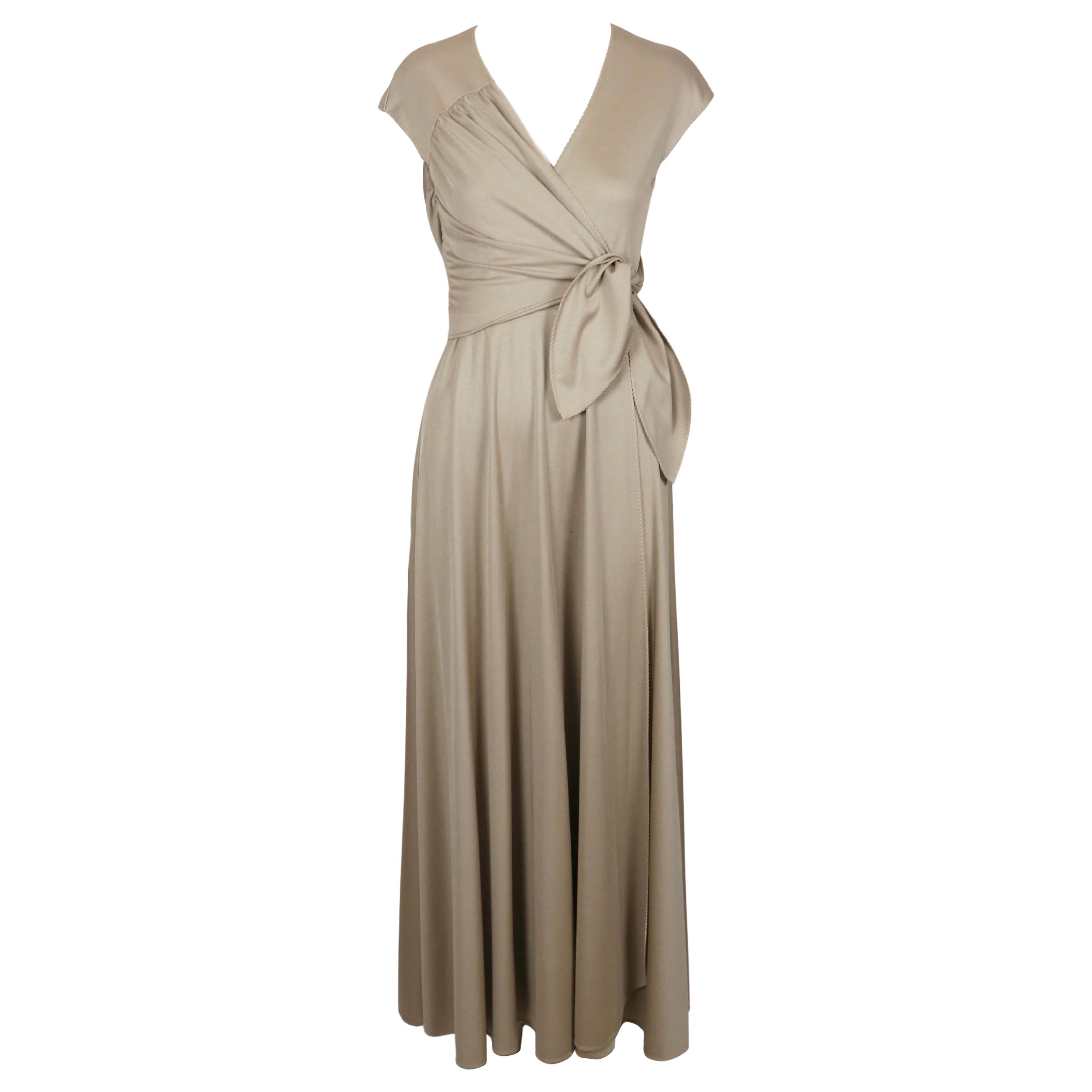 1970's STEPHEN BURROWS oyster jersey wrap dress with 'lettuce' edges For Sale
