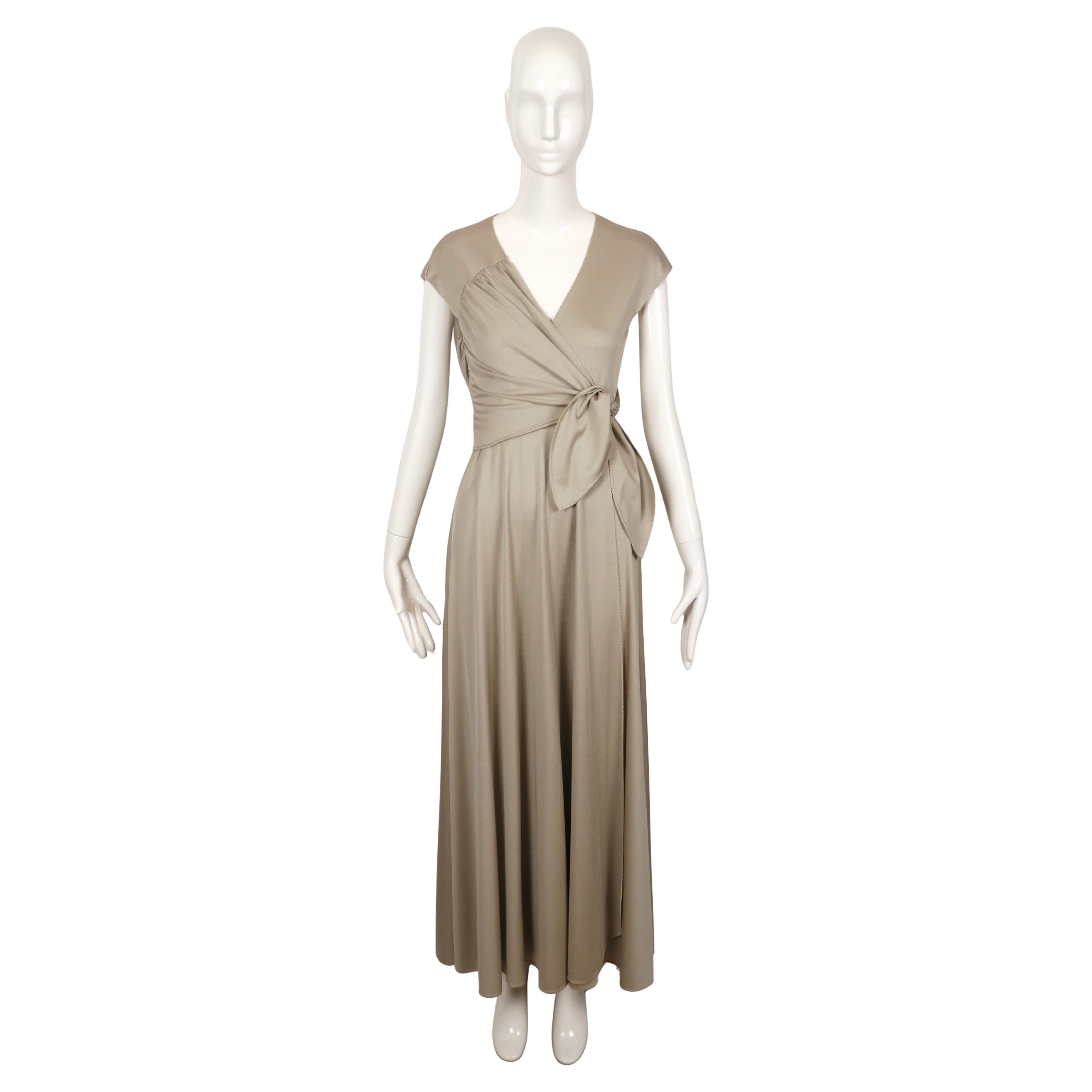 1970's STEPHEN BURROWS oyster jersey wrap dress with 'lettuce' edges For Sale
