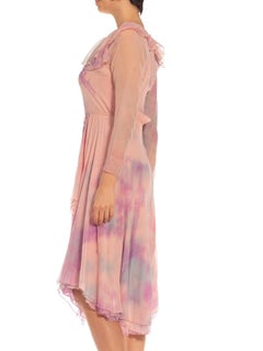 1970S STEPHEN BURROWS Pink Tie Dyed Silk Chiffon Dress