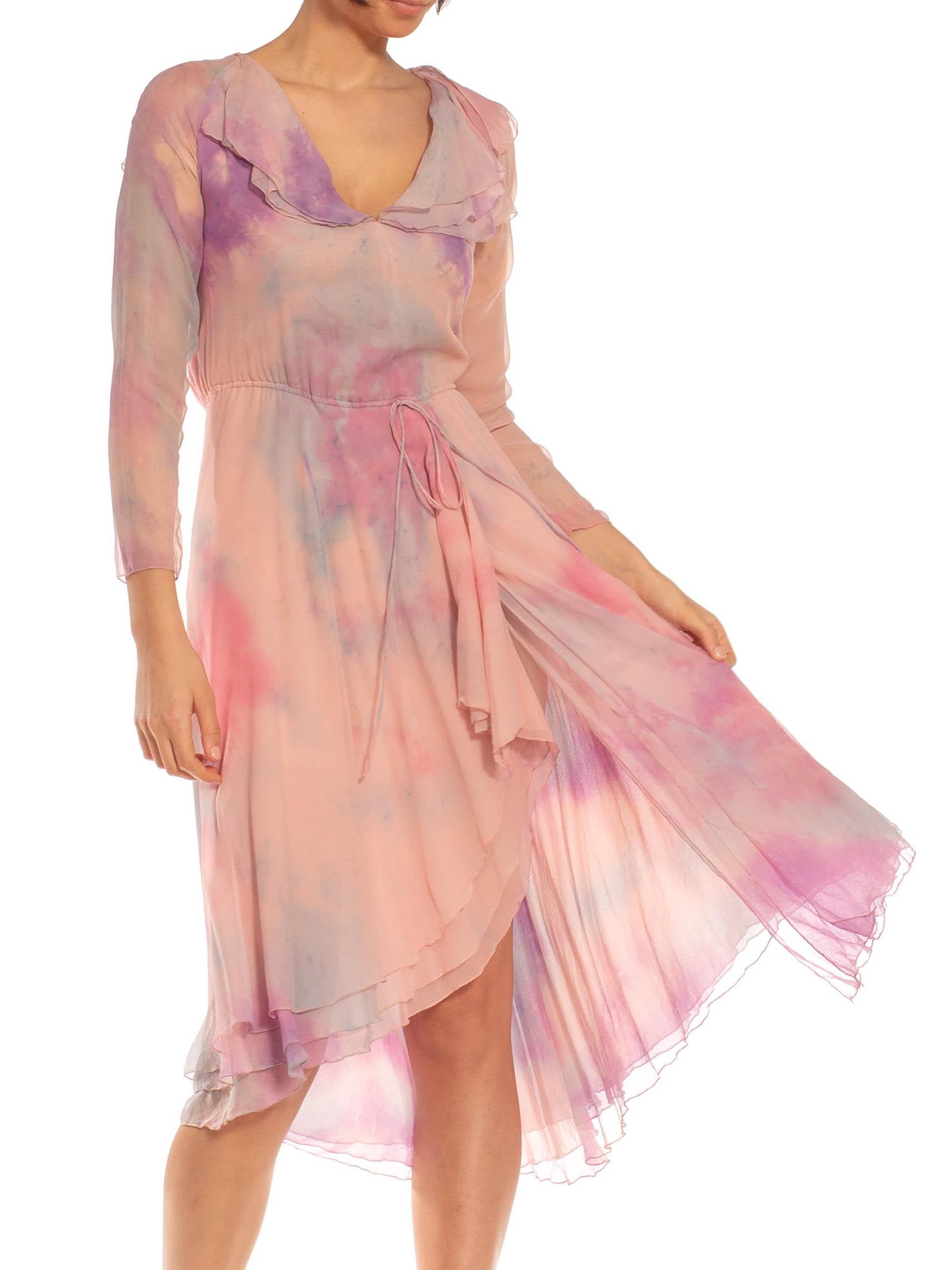 1970S STEPHEN BURROWS Pink Tie Dyed Silk Chiffon Dress In Excellent Condition For Sale In New York, NY