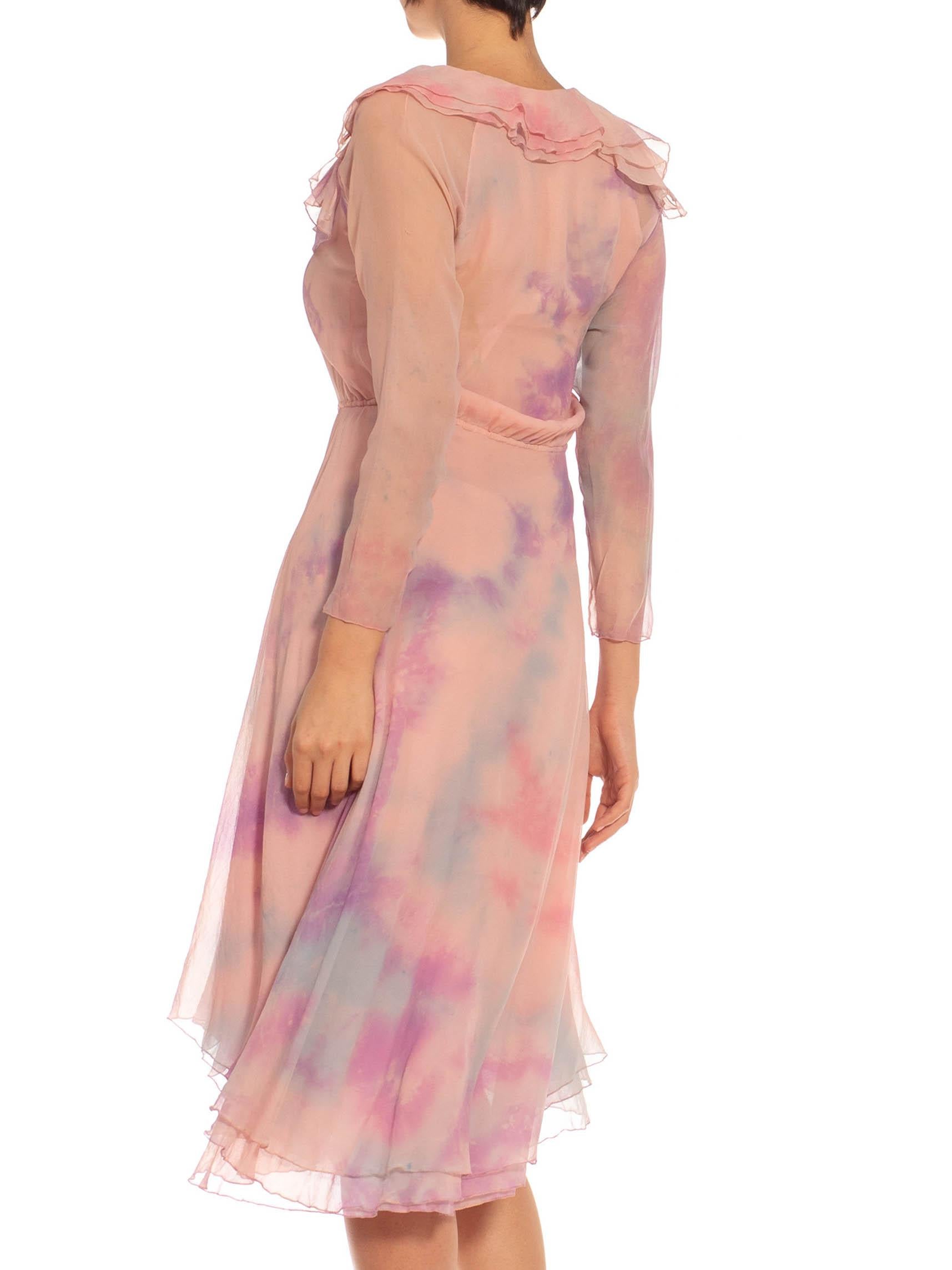 Women's 1970S STEPHEN BURROWS Pink Tie Dyed Silk Chiffon Dress For Sale