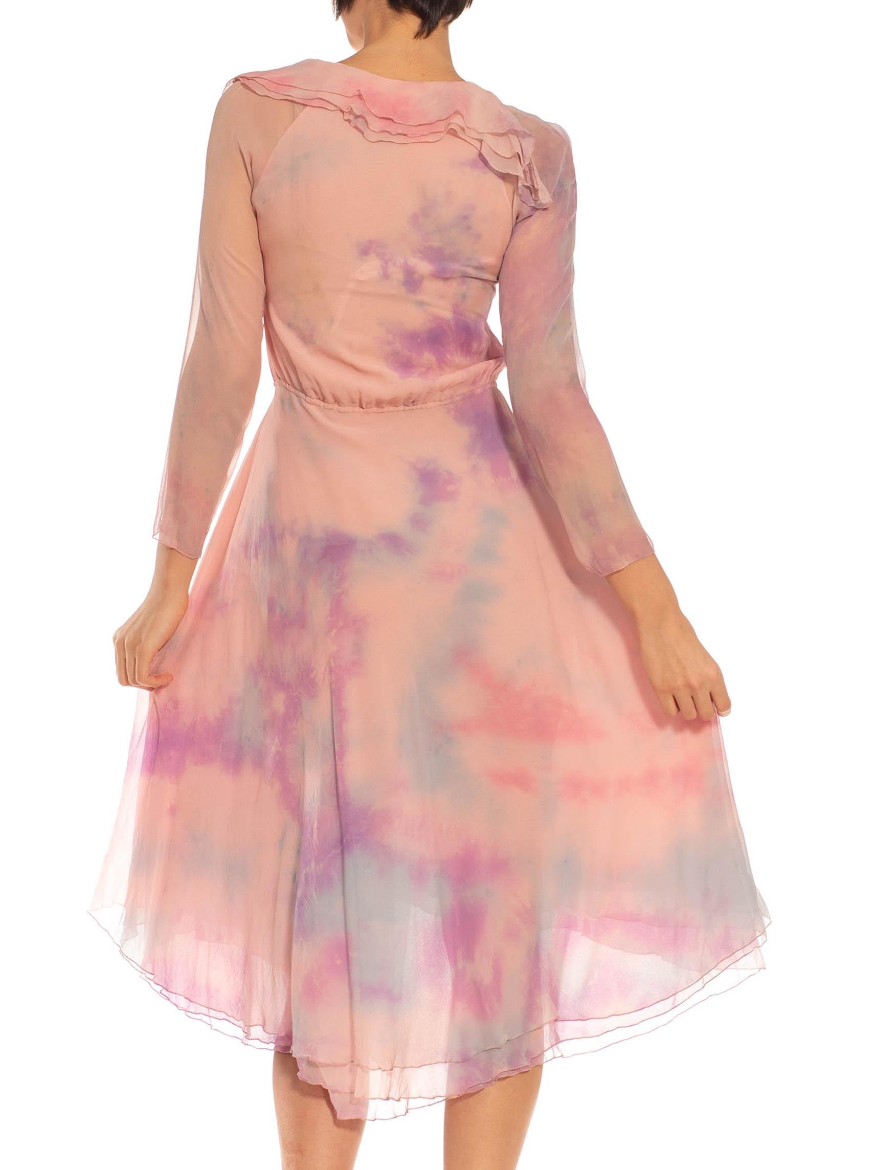 1970S STEPHEN BURROWS Pink Tie Dyed Silk Chiffon Dress For Sale 1