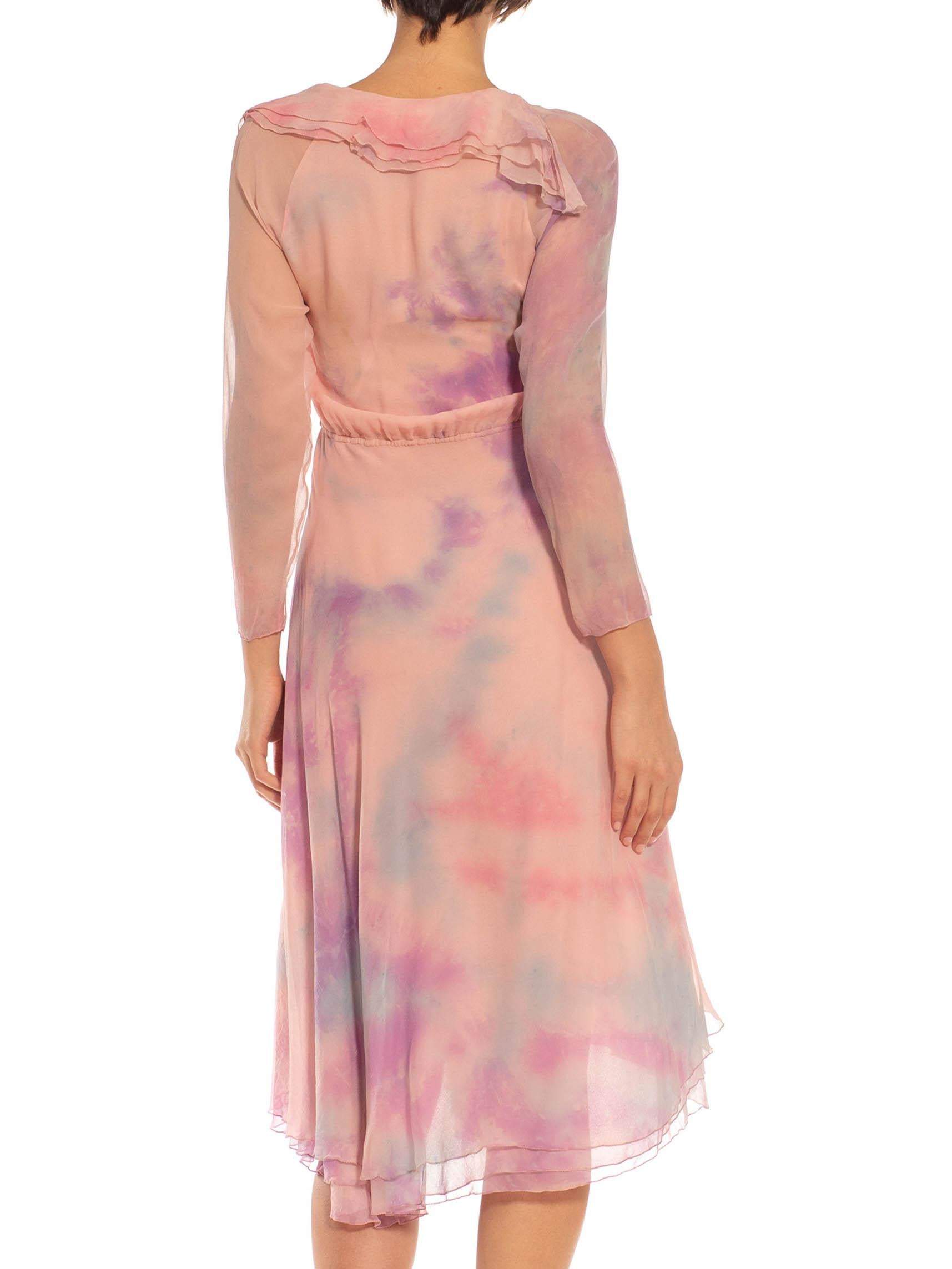 1970S STEPHEN BURROWS Pink Tie Dyed Silk Chiffon Dress For Sale 2