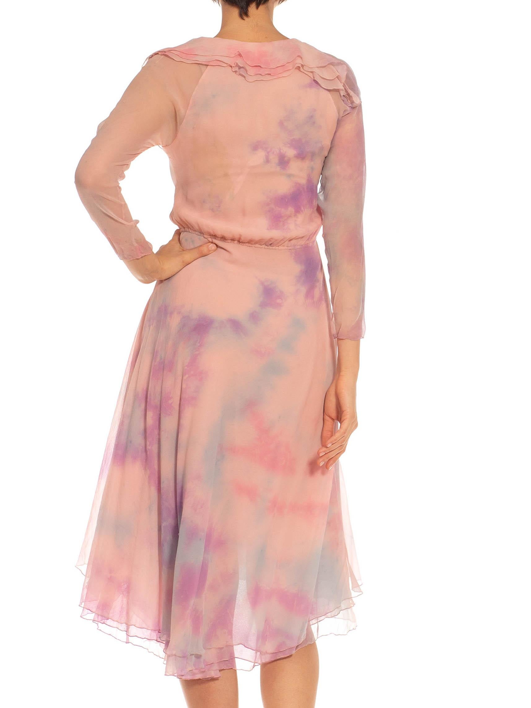 1970S STEPHEN BURROWS Pink Tie Dyed Silk Chiffon Dress For Sale 3
