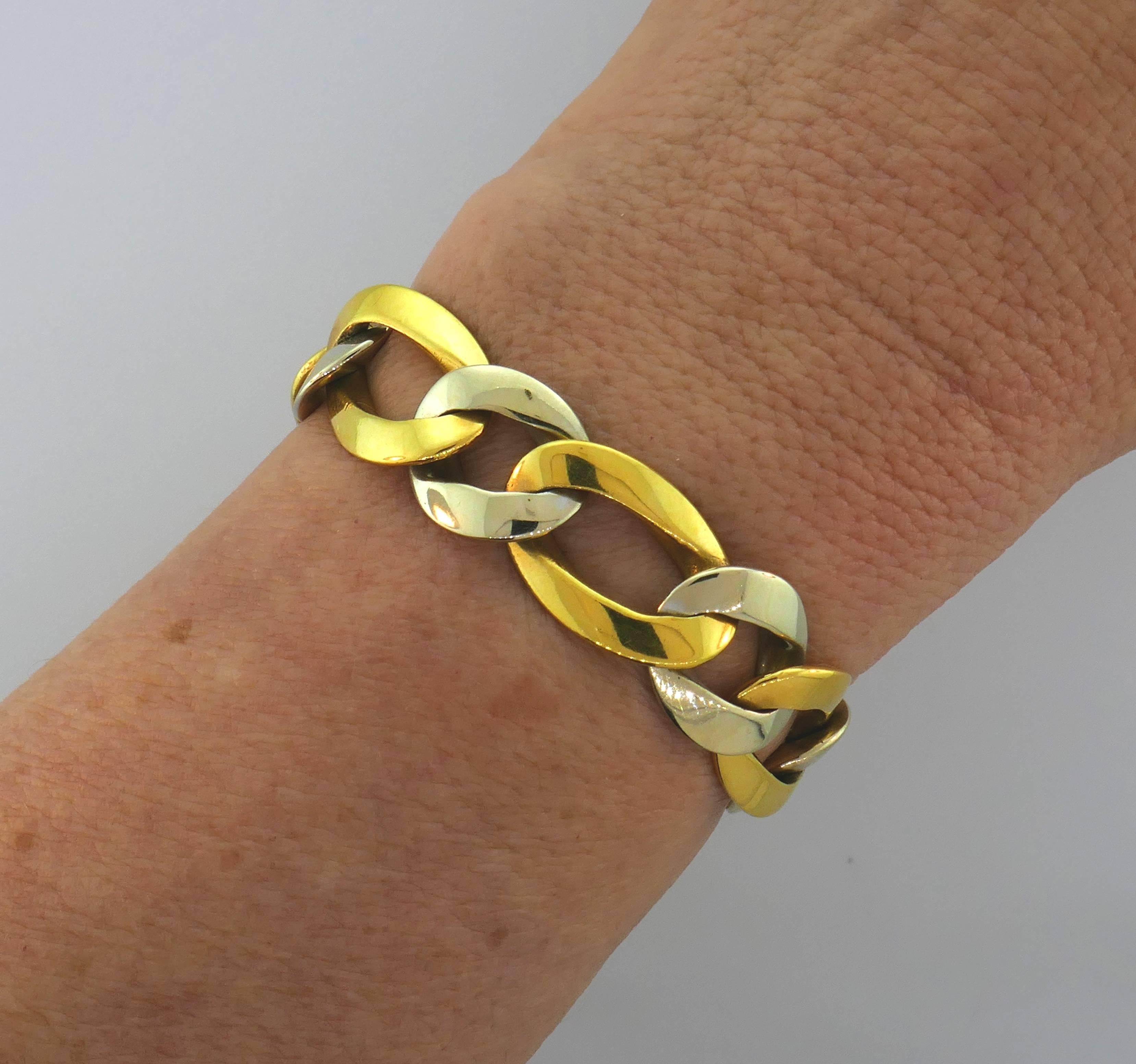 Bold yet elegant bracelet created by Pierre Sterle in France in the 1970's. Classic, timeless and wearable, it is a great addition to your jewelry collection. It can be worn separately and mixed up with your other bracelets, made of yellow and/or