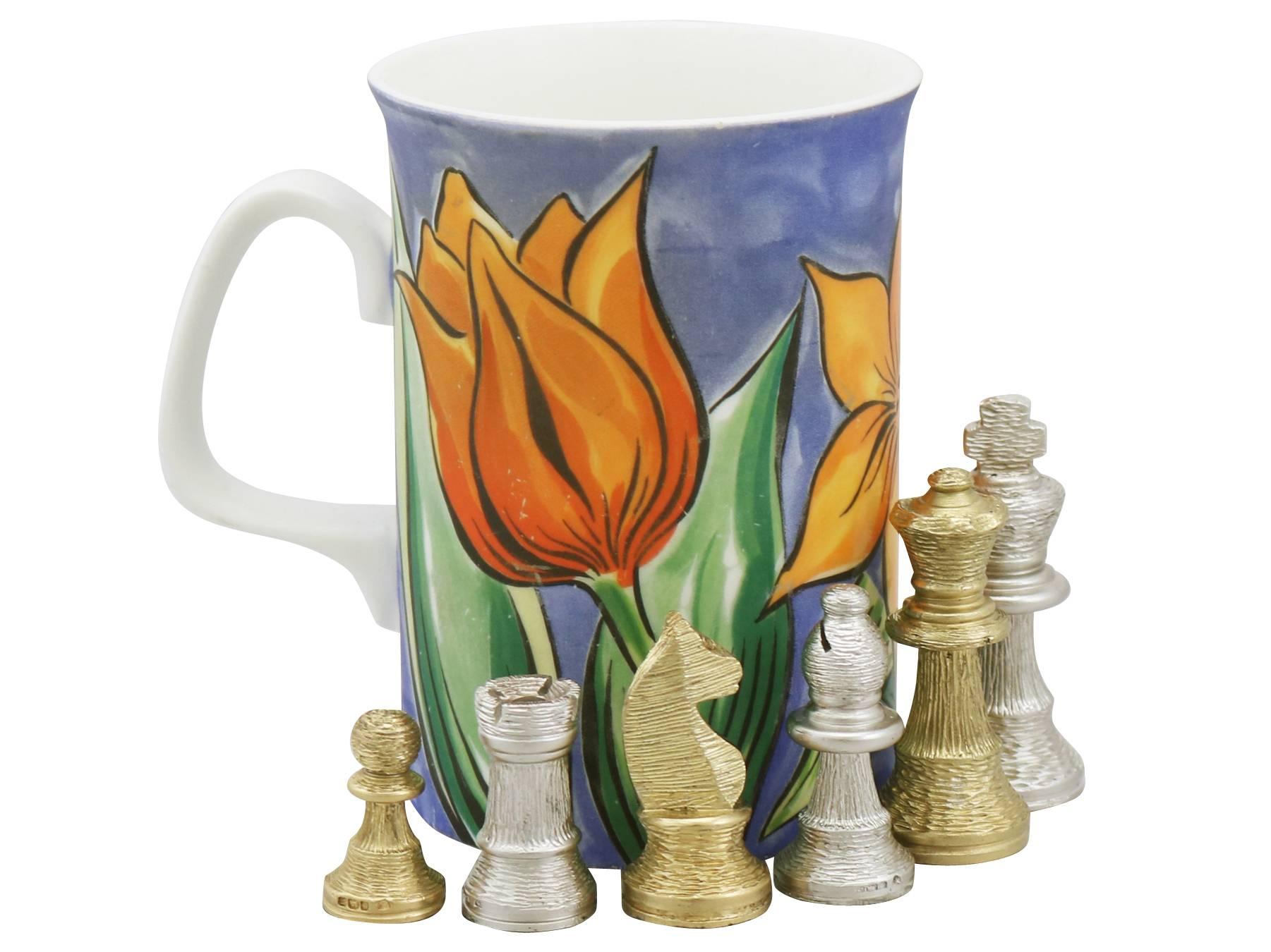 Doré jeu d'échecs en argent sterling et argent doré des années 1970