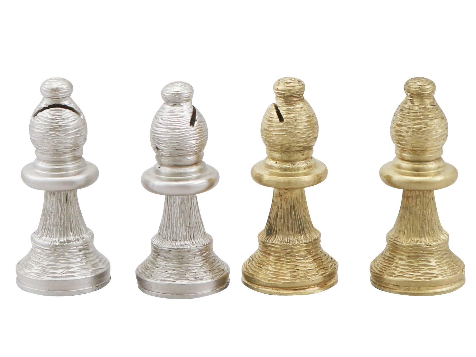 20th Century 1970s Sterling Silver and Silver Gilt Chess Set