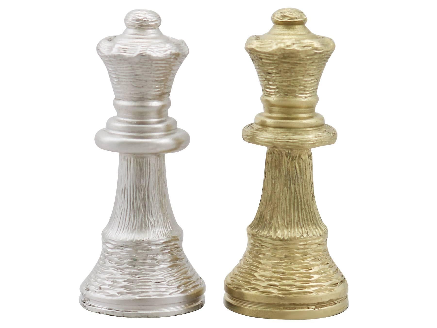 Argent sterling jeu d'échecs en argent sterling et argent doré des années 1970