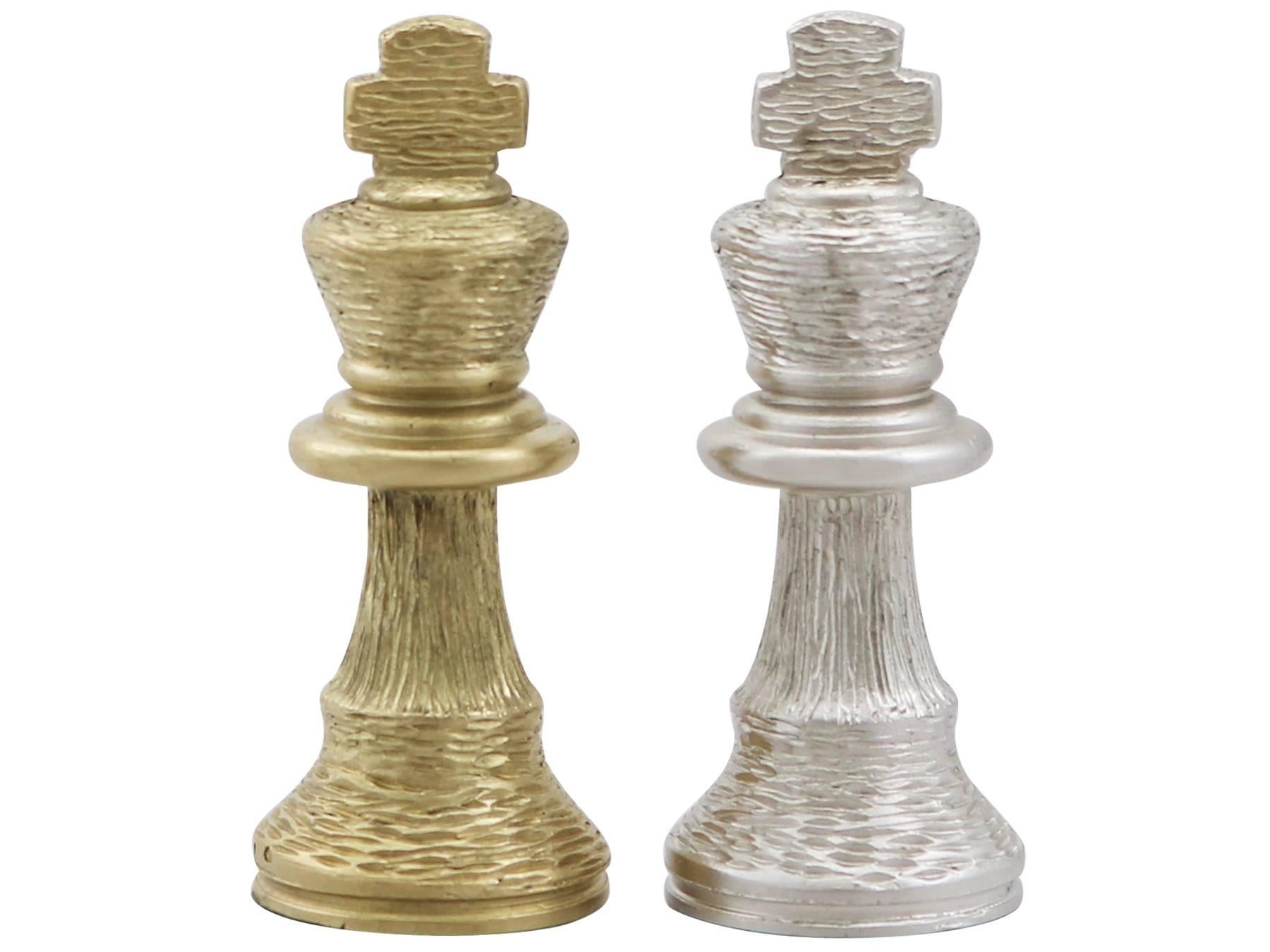 1970s Sterling Silver and Silver Gilt Chess Set 2