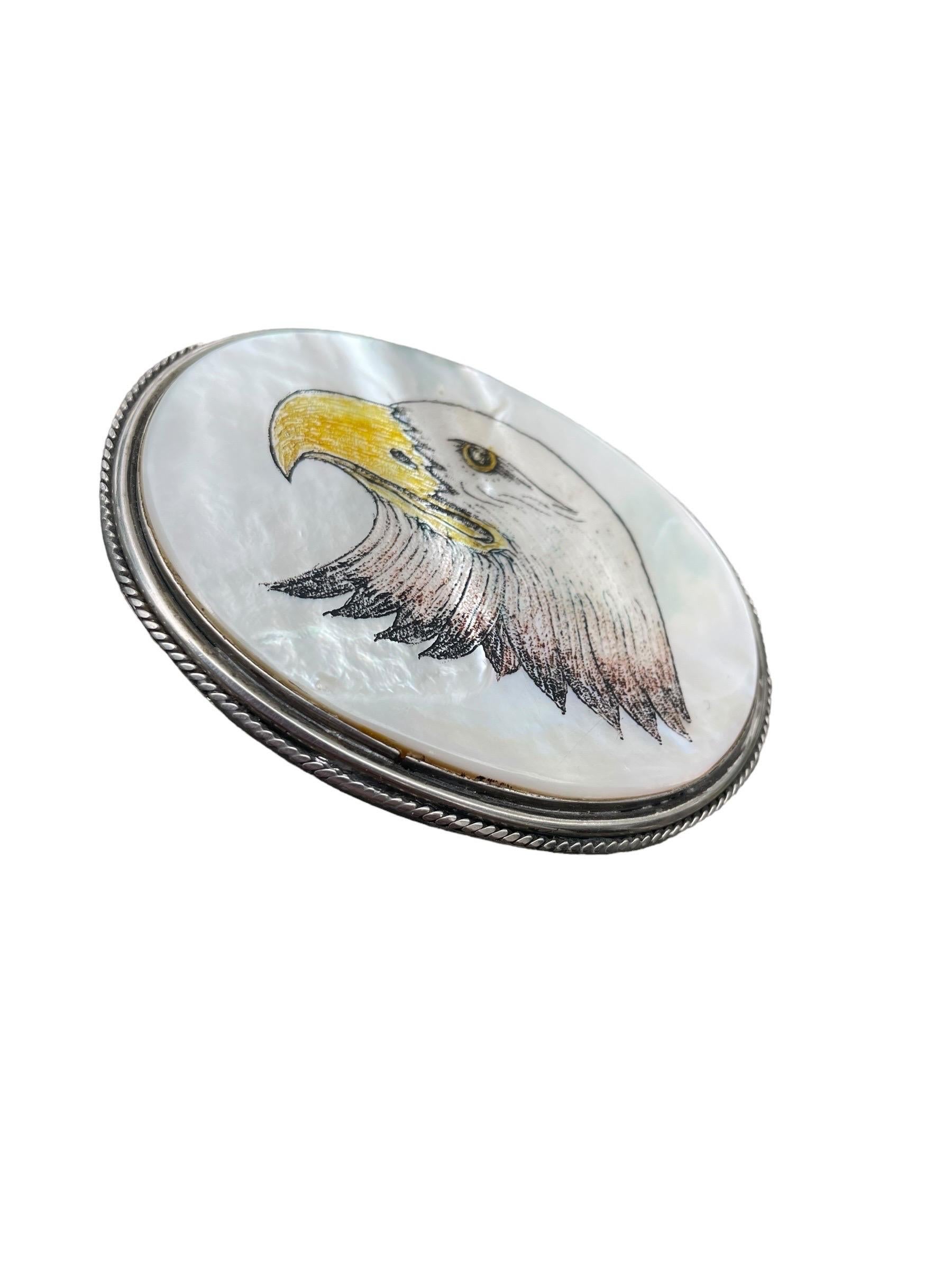 1970s Sterling Silver Bald Eagle Belt Buckle In Good Condition For Sale In Greenport, NY