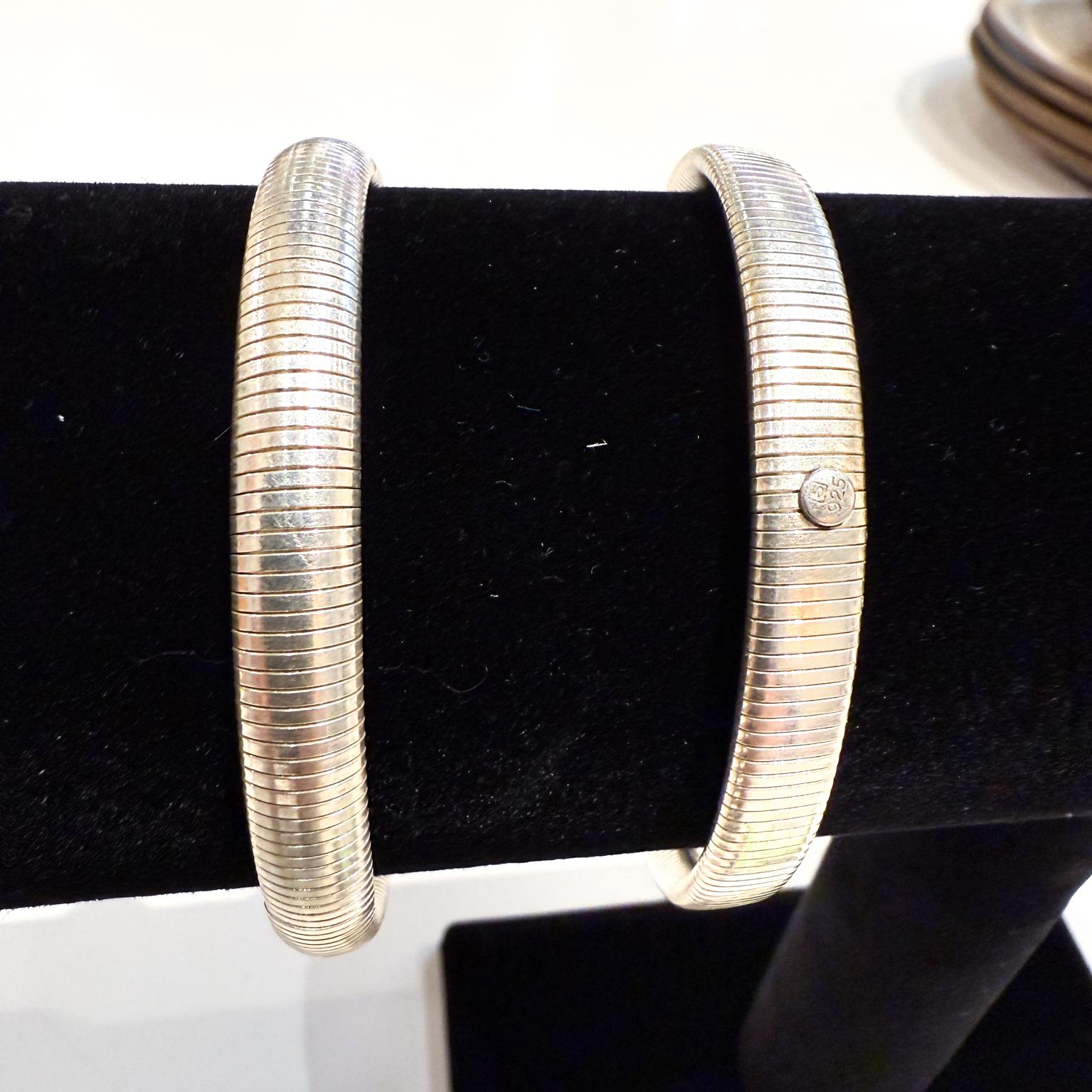 Mid-Century Modern 1970s Sterling Silver Modernist Bracelets 925 Stretch Flex For Sale