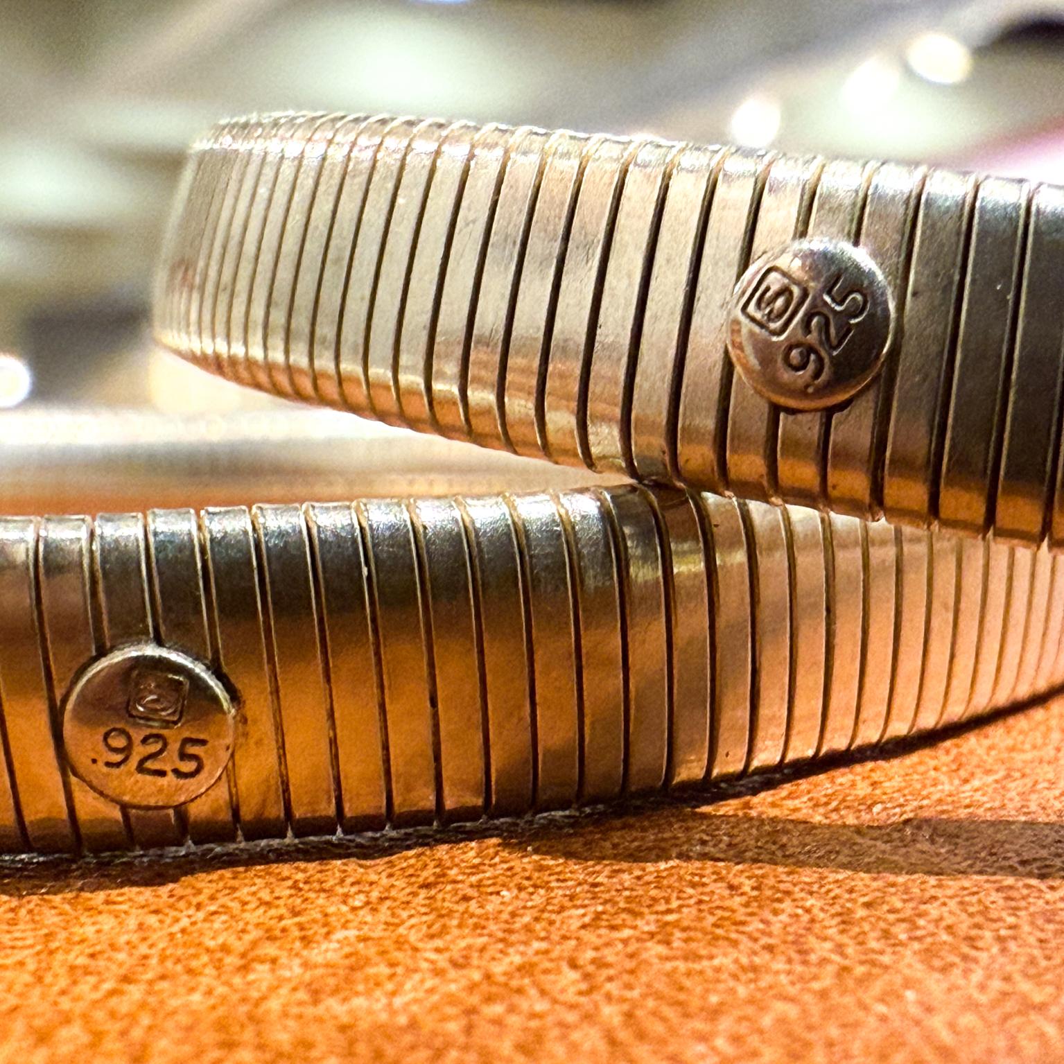 1970s Sterling Silver Modernist Bracelets 925 Stretch Flex For Sale 1