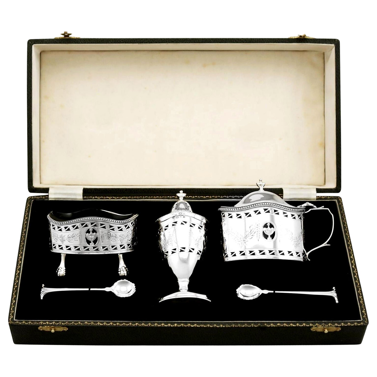Ensemble à condiments en argent sterling des années 1970