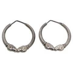 Vintage 1970s Sterling Silver Double Ram Hoop Earrings