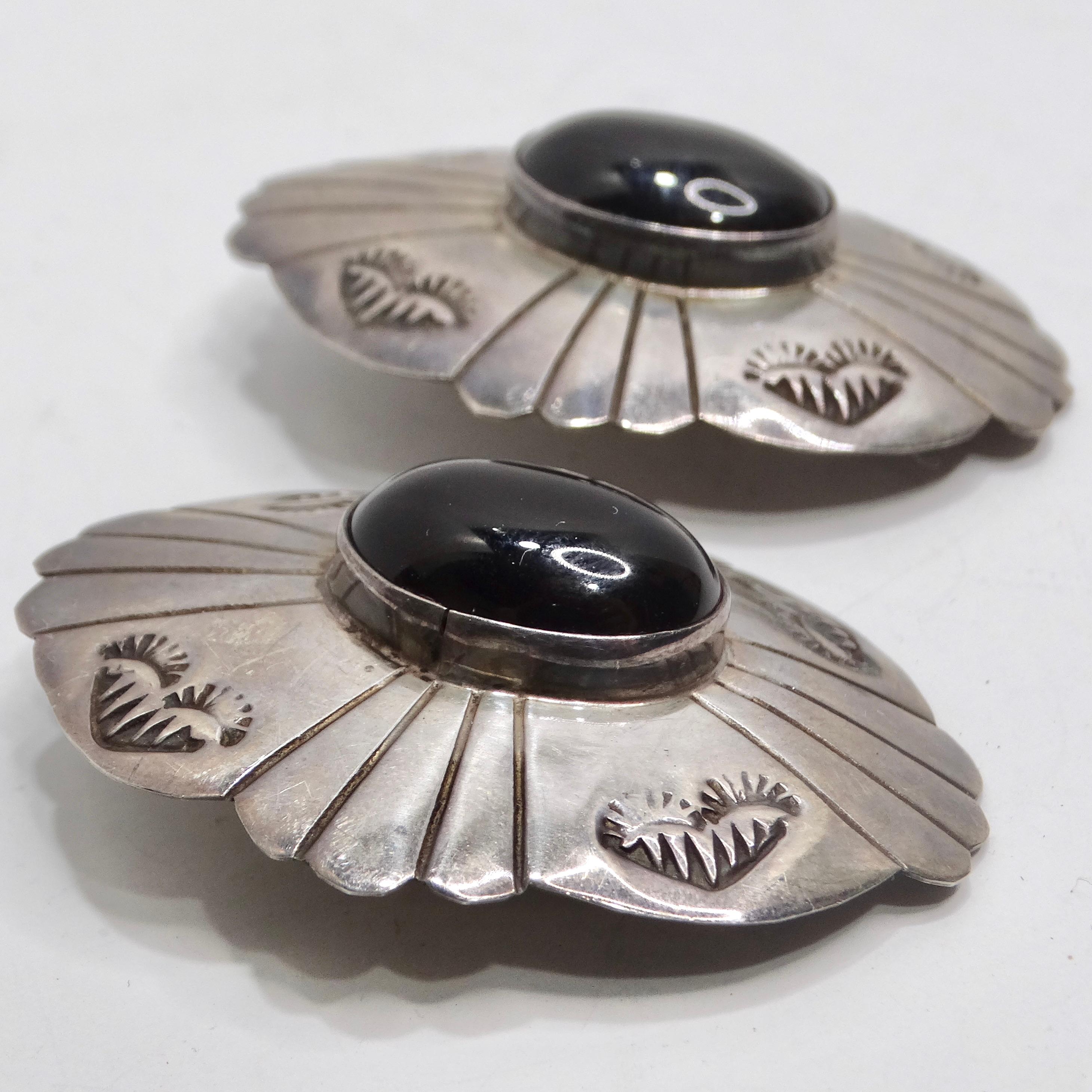1970s Sterling Silver Onyx Statement Earrings In Good Condition For Sale In Scottsdale, AZ