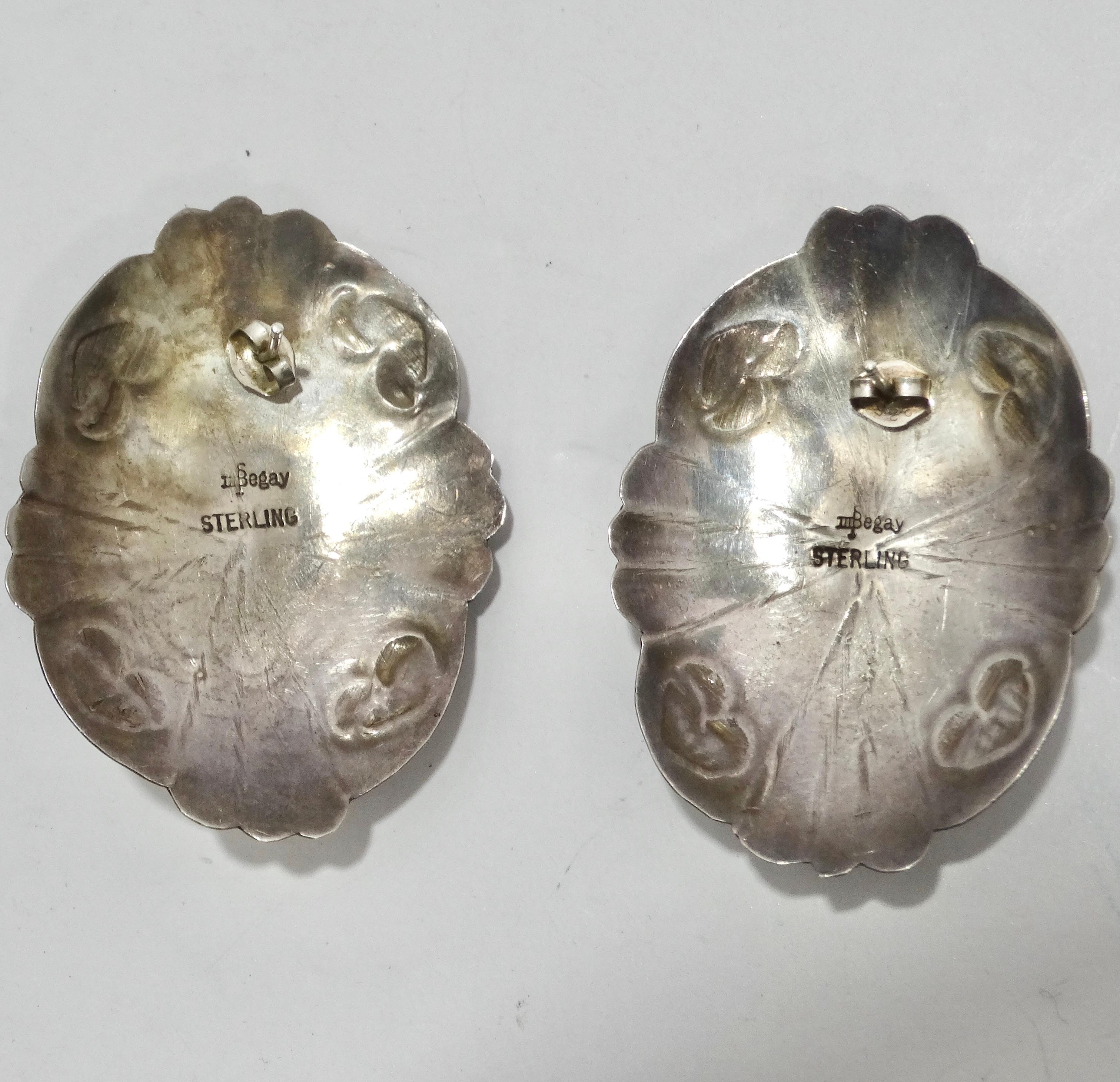 Women's or Men's 1970s Sterling Silver Onyx Statement Earrings For Sale
