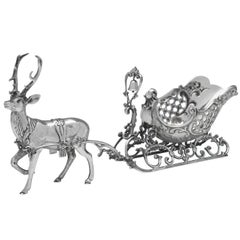 Vintage 1970s Sterling Silver Reindeer & Sleigh Model, For the Christmas Table