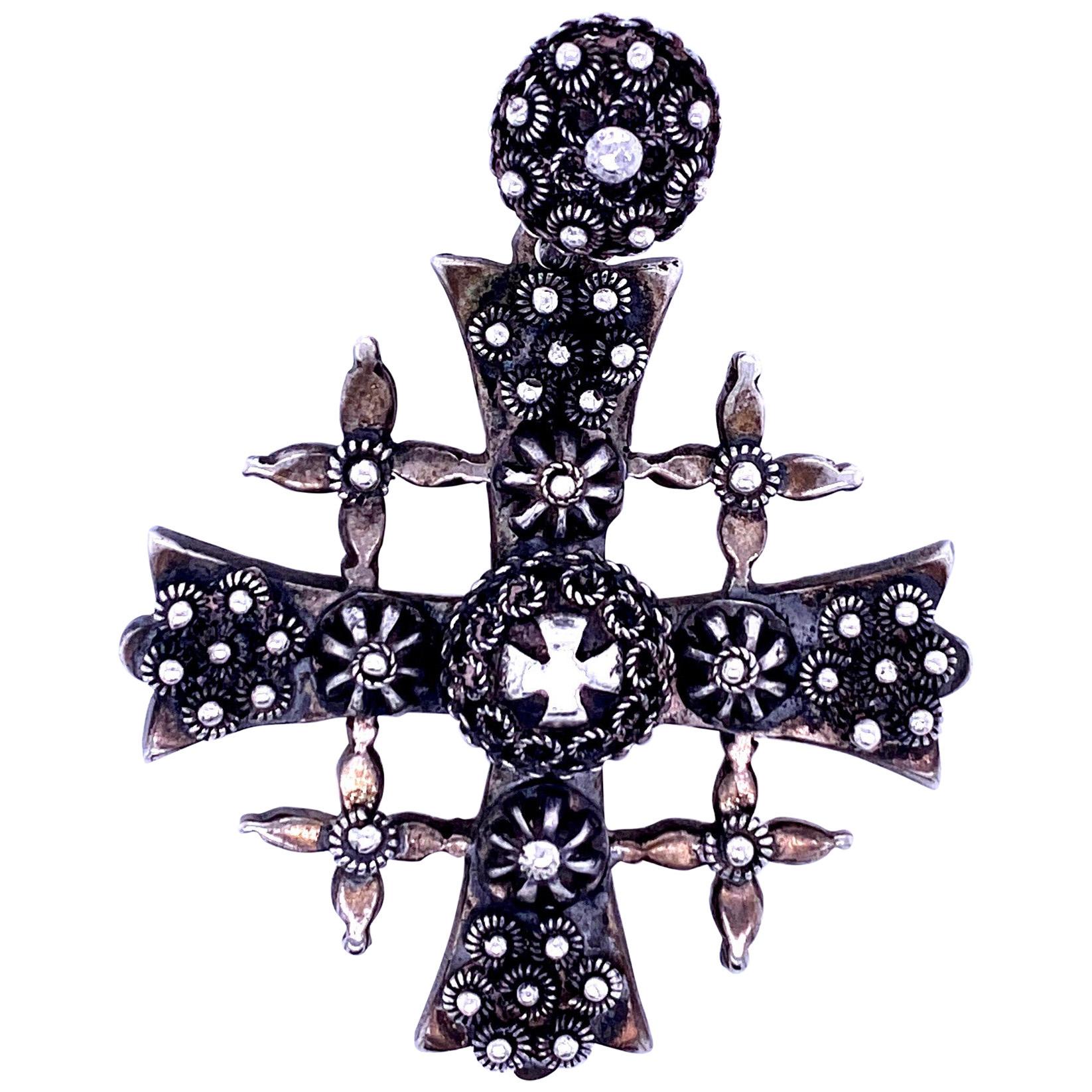 1970s Sterling Silver Textured Cross Pendant