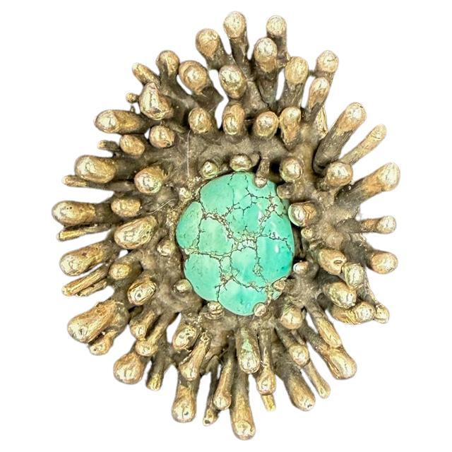 1970s Sterling Silver Turquoise Pendant Attributed Pal Kepenyes Spores