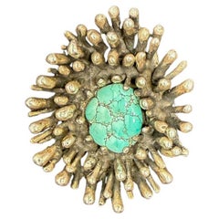 1970s Sterling Silver Turquoise Pendant Attributed Pal Kepenyes Spores