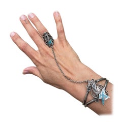 1970er Jahre Sterlingsilber Türkis Einhorn-Armband-Ring